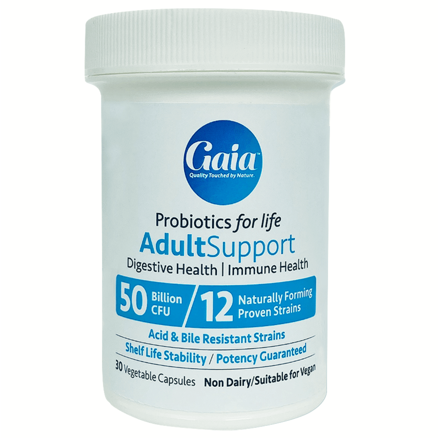 Probiotics For Life by Gaia | Adult Support (50 Billion CFUs, 12 Strains, 30 Capsules)