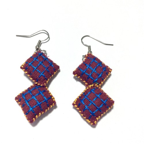 2 Blocks Fabric Embroidered Earrings