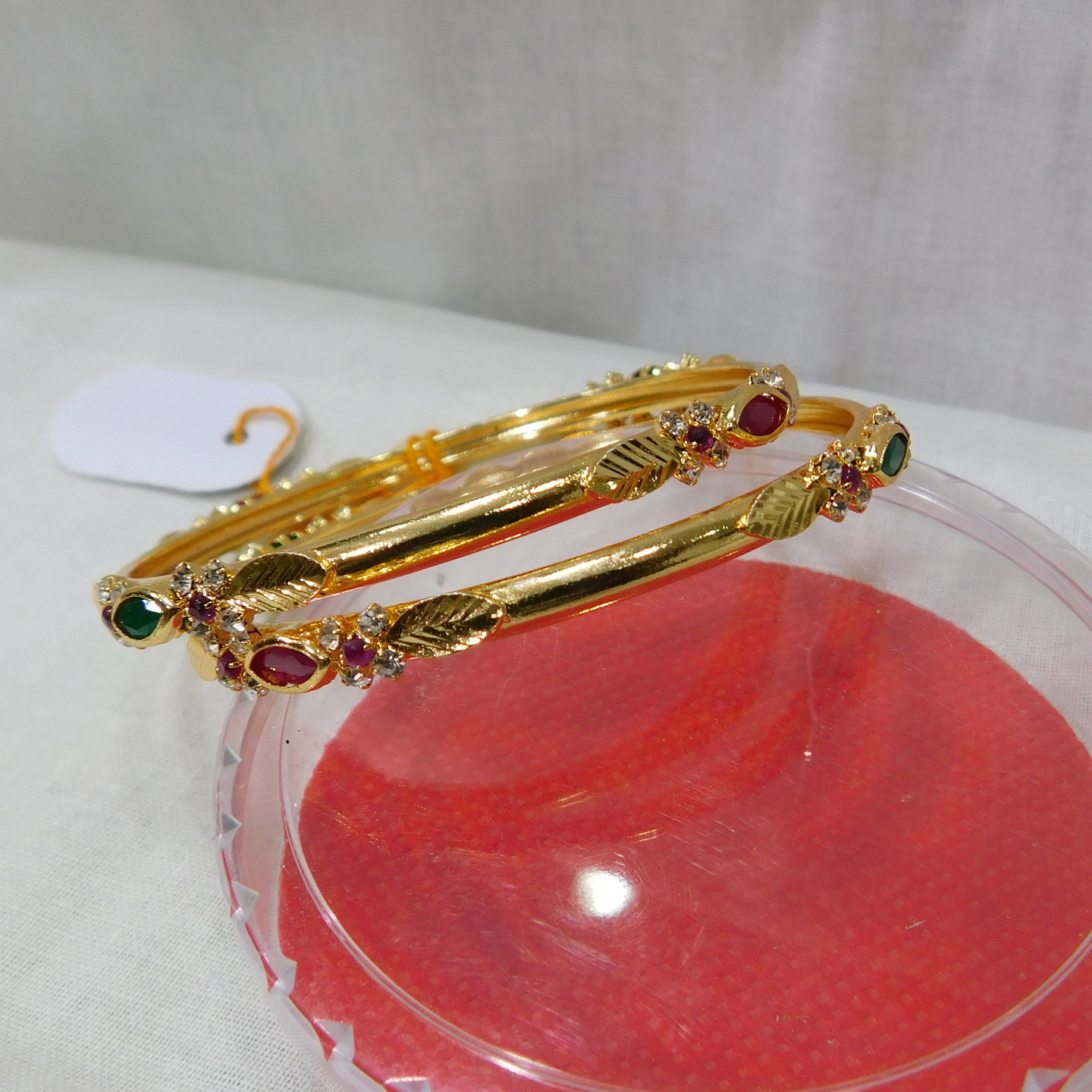 Pair Of Bangles with Ruby & Emerald Stones 