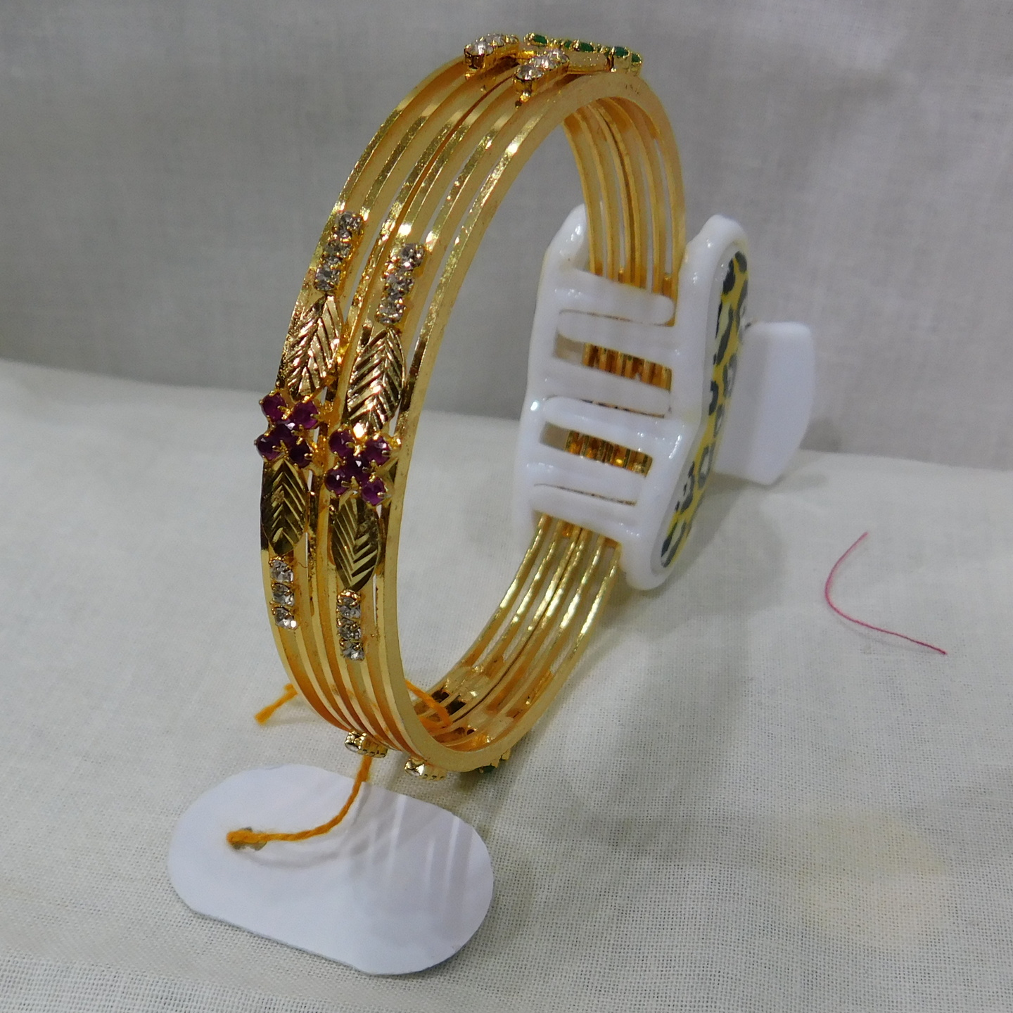 Pair Of Bangles - With Ruby & Emerald stones 