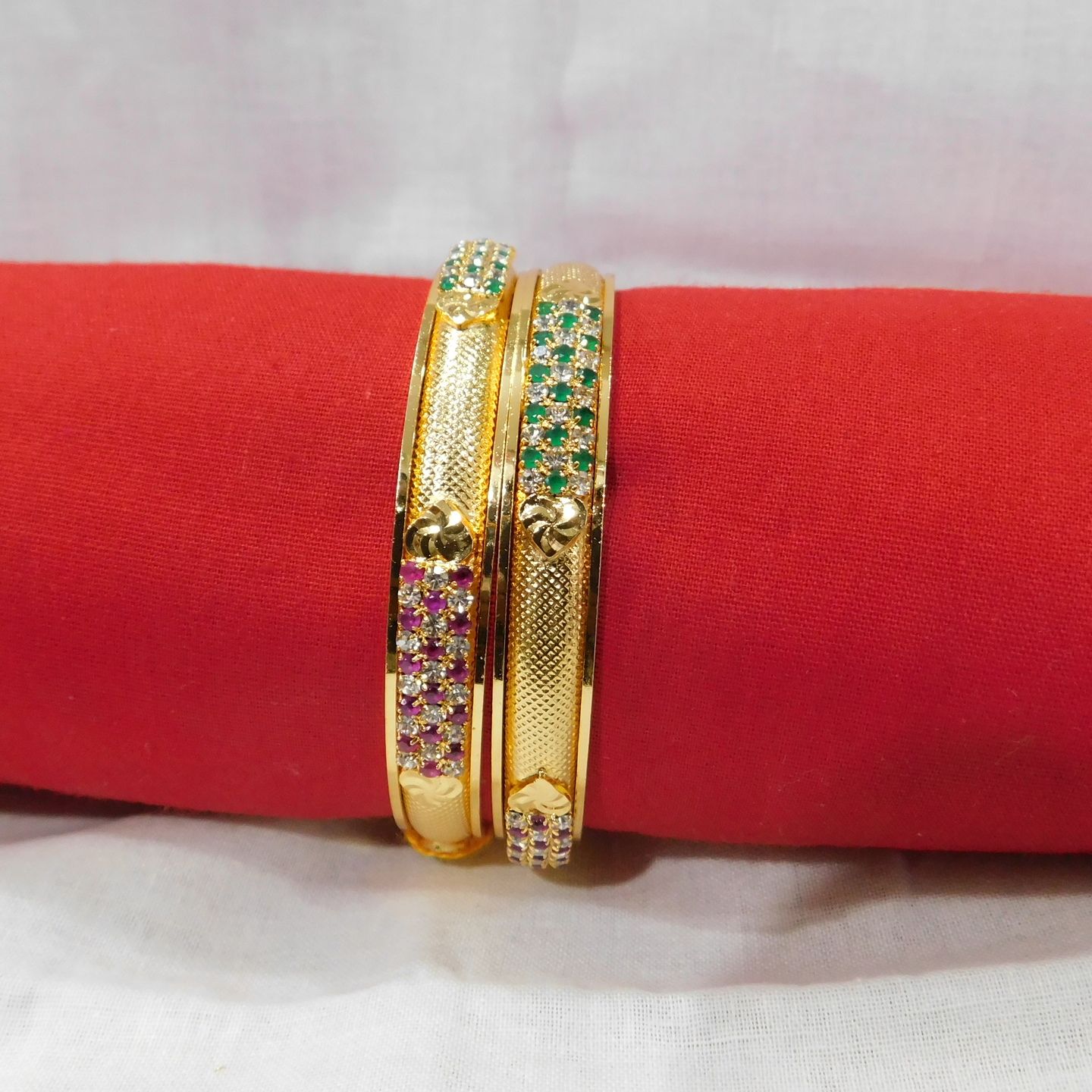 Pair of Bangles  Ruby & Emerald stones- Traditional 