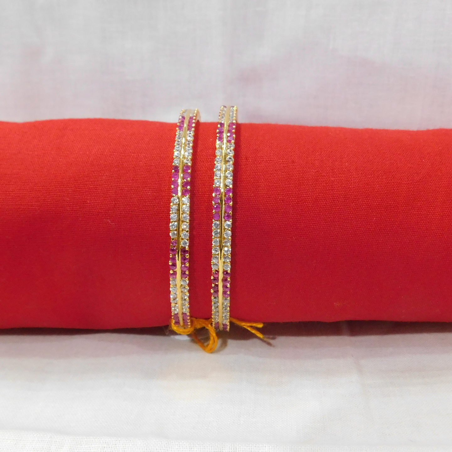 Pair Of Bangles - Ruby stones - Designer 