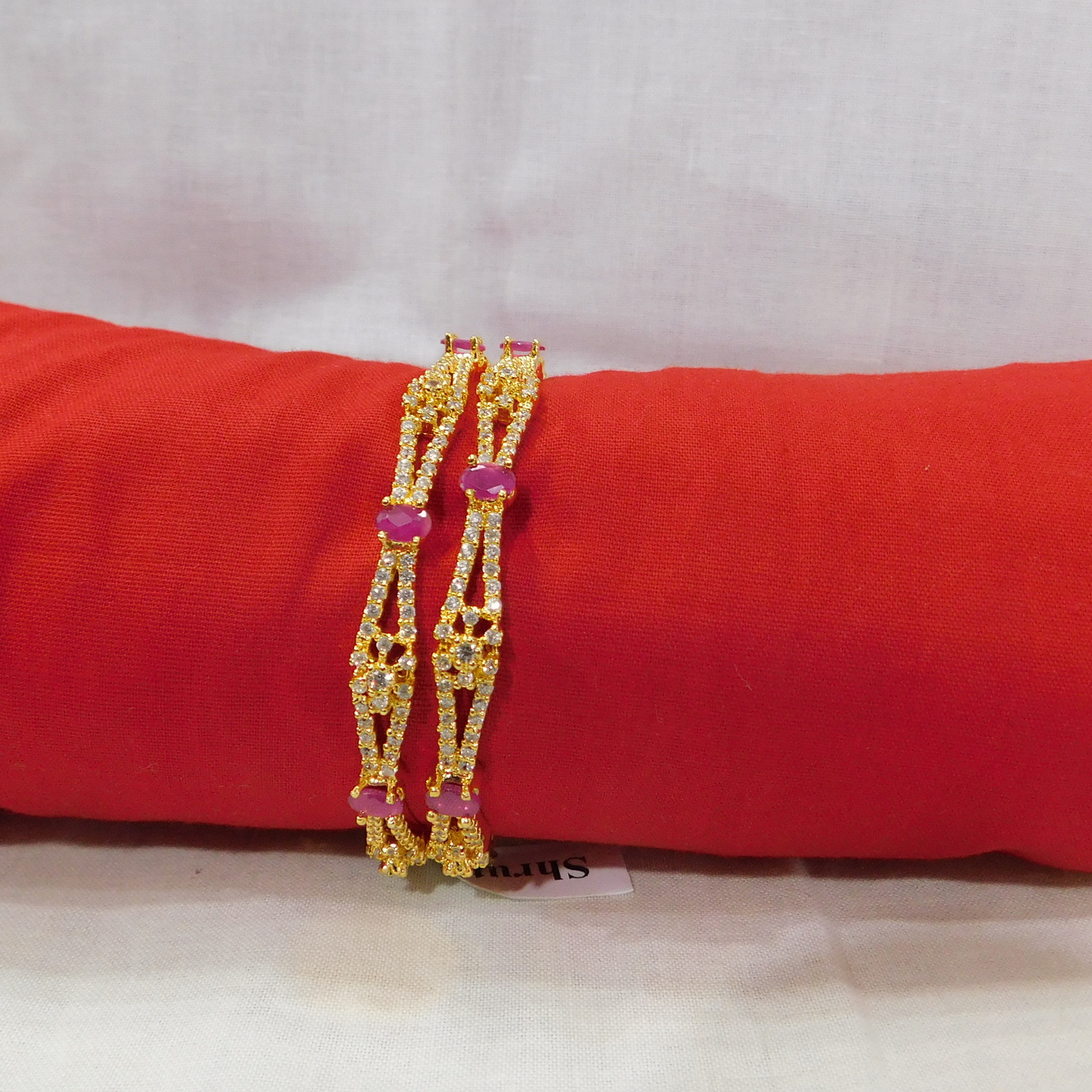 Pair Of Bangles - CZ stones - Designer 