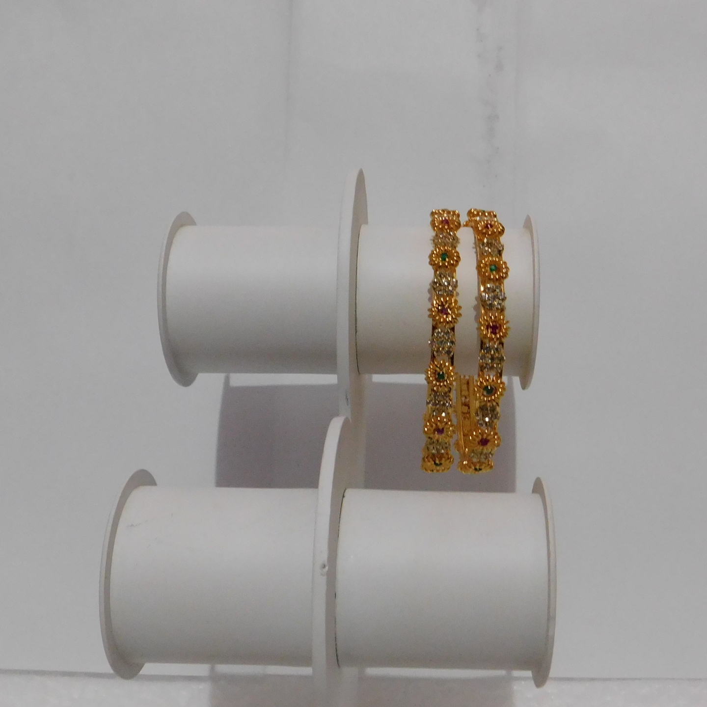 Gold Plated Bangles - CZ stones in Flower Design