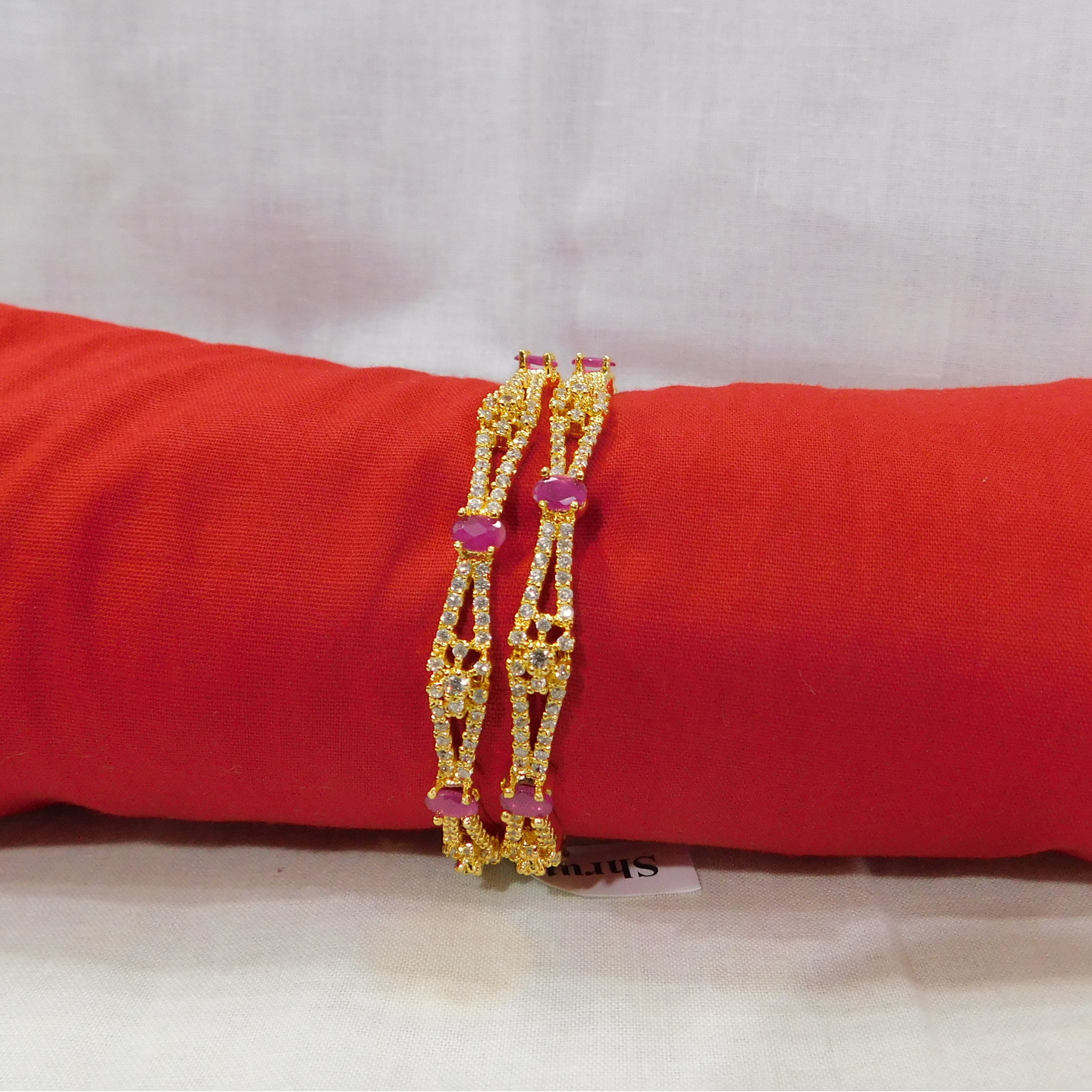 Designer Bangles - CZ & Ruby stones 