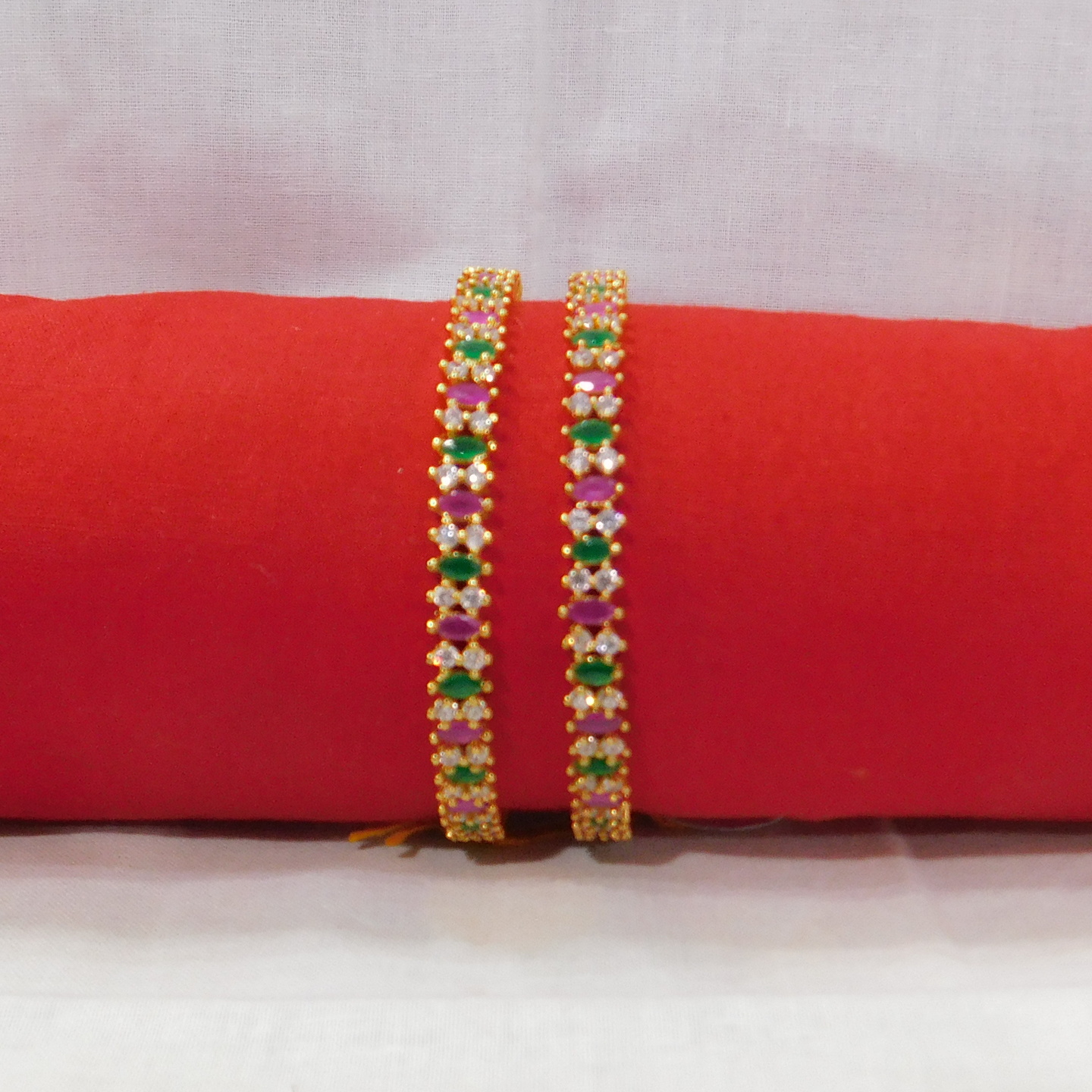 Pair Of Kada  Bangles- Traditional - Ruby & Emerald stones 