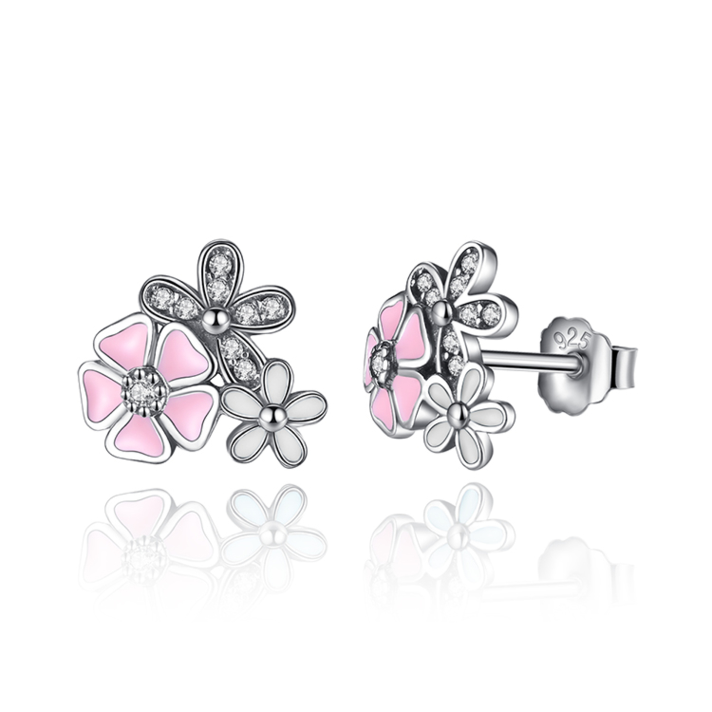 ZiVi Charm Cherry Blossom Stud Earrings Mixed & Clear CZ in Sterling Silver