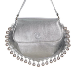 Front view of CHARMAINE sharp silver shoulder bag with pearls