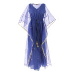Front view of JEWEL blue kaftan resort maxi dress set