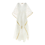 Front view of JEWEL white kaftan resort maxi dress set