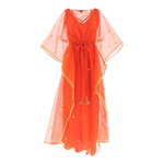 Front view of JEWEL orange kaftan resort maxi dress set