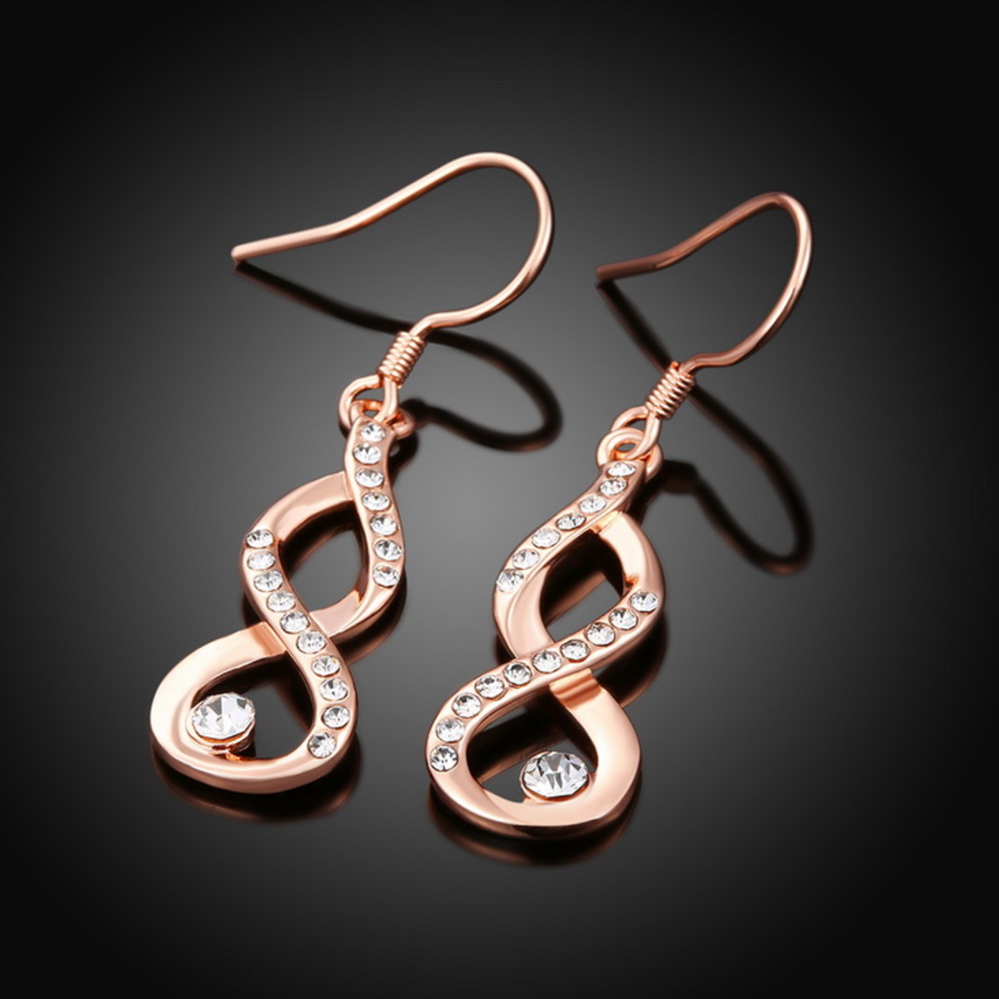 18K Carat  Rose Gold Crystal Earrings