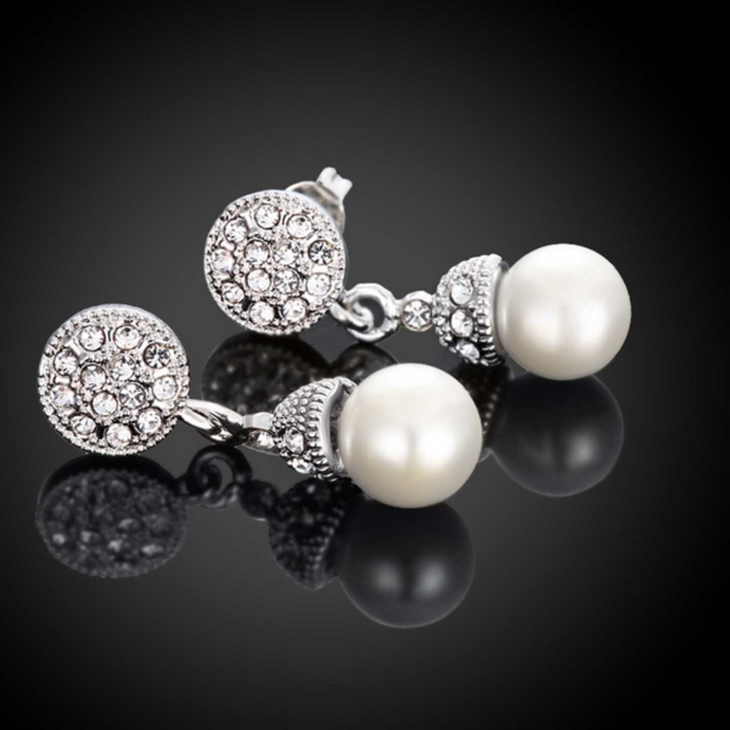 18K Carat  White Gold  Ear Drops &  Pearl 