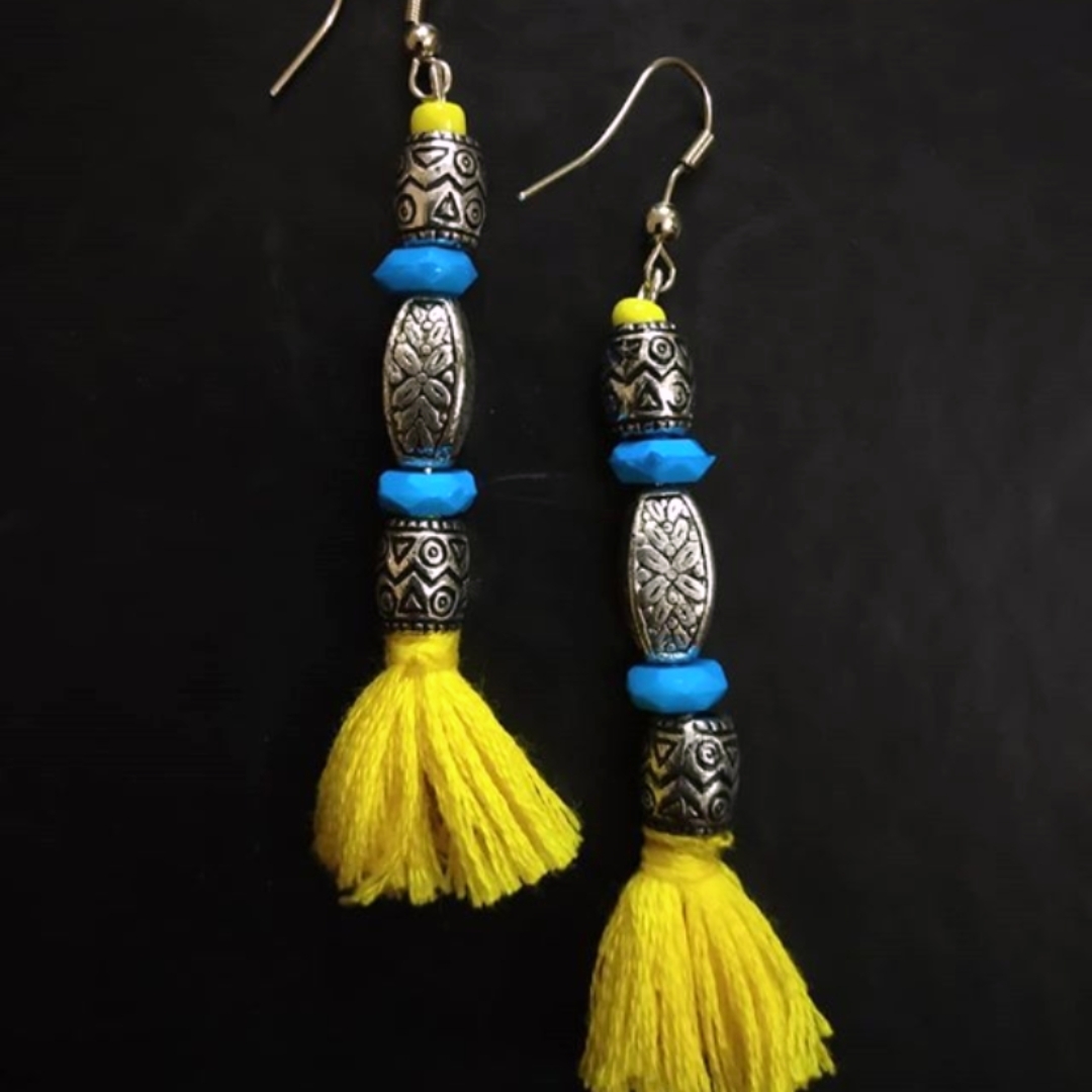 Blue Bead yellow Tassel