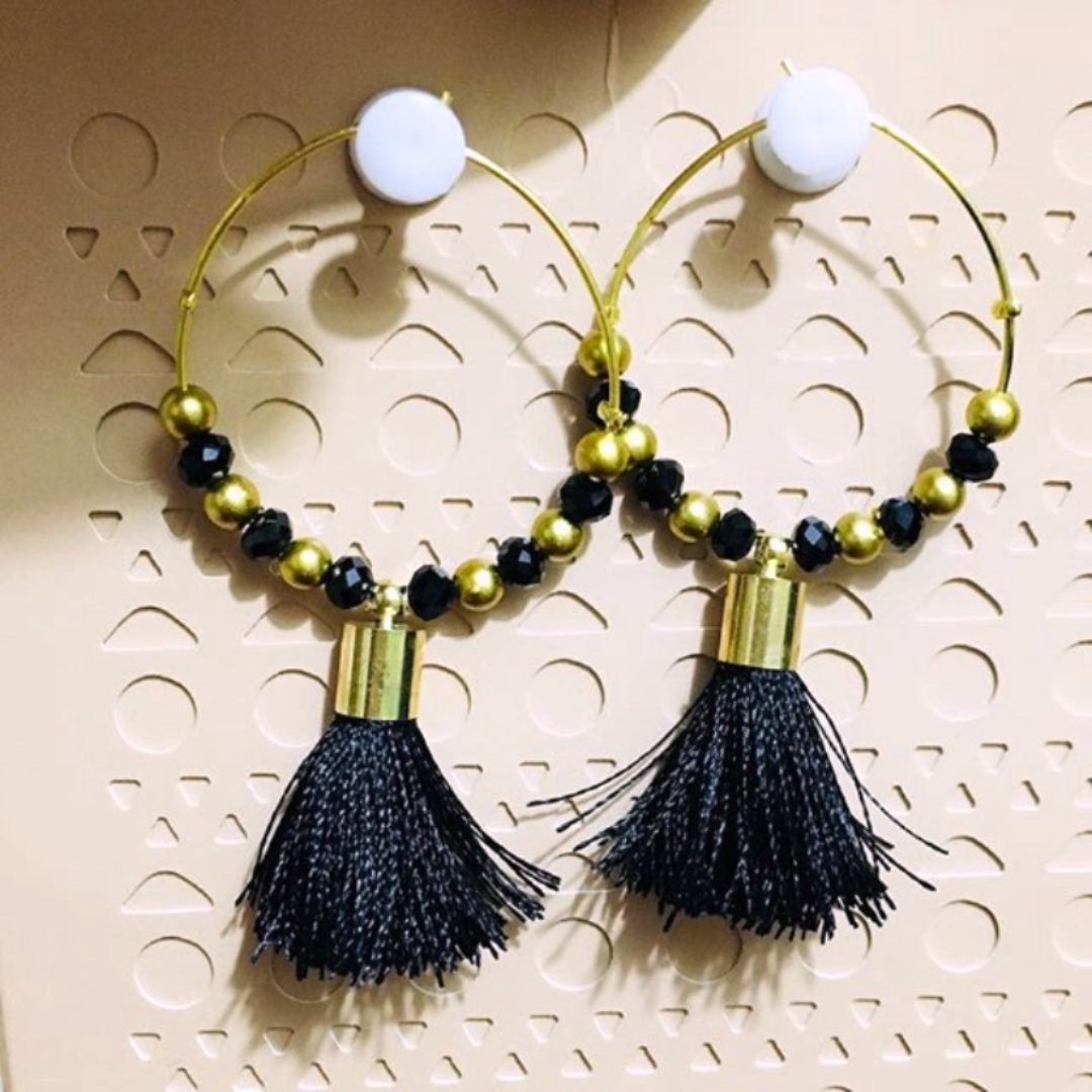 Black Gold Bead Tassels 