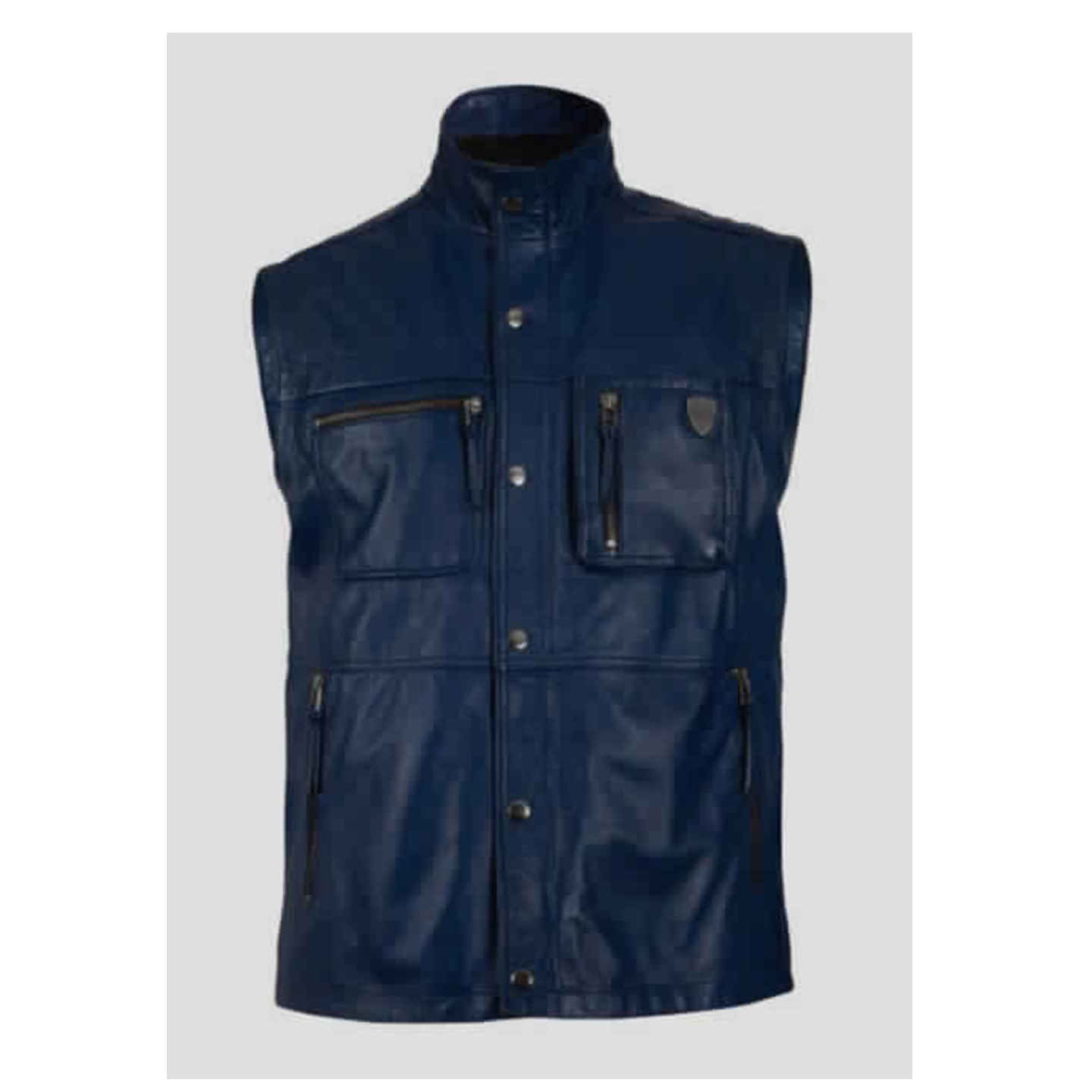 Texas- Biker Vest Sleeveless Polo Leather Jacket_Navy