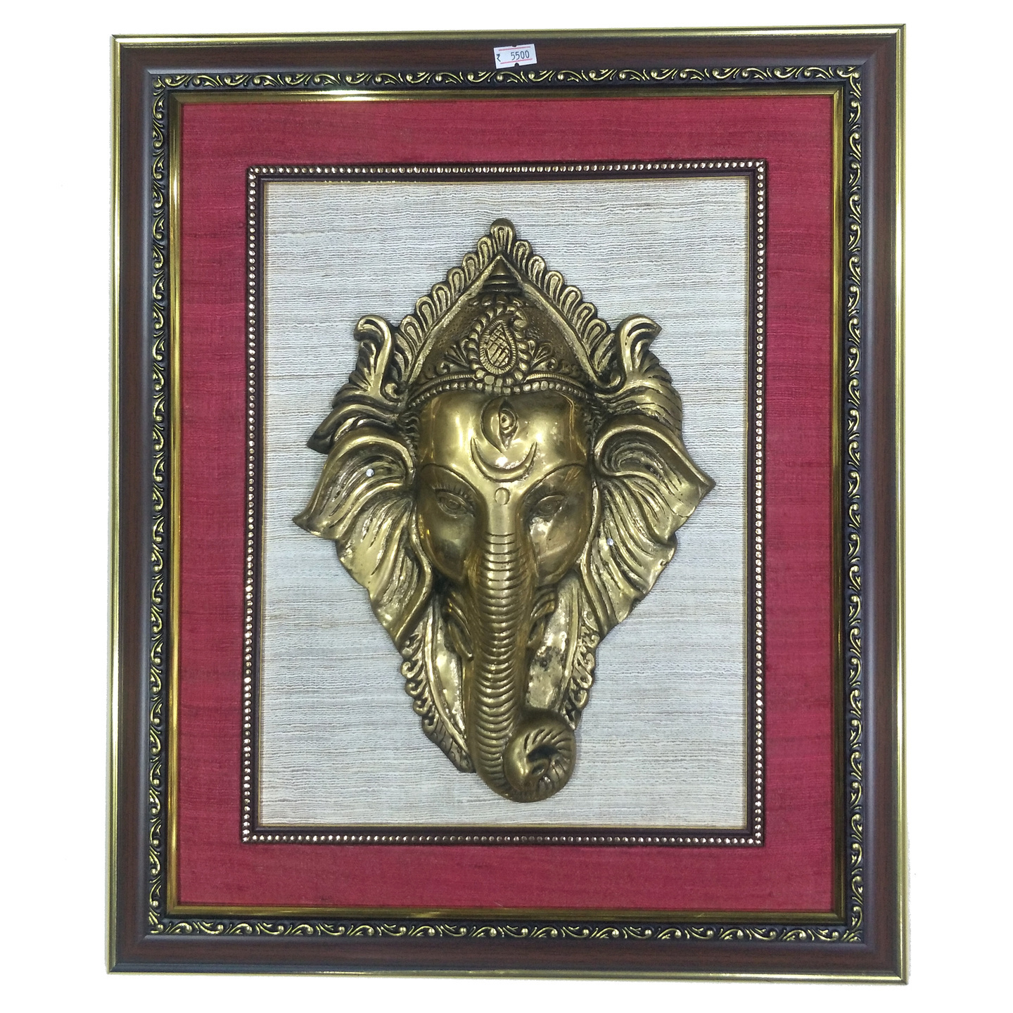 Brs Hanging ganesh n Bell with Silk Frame 