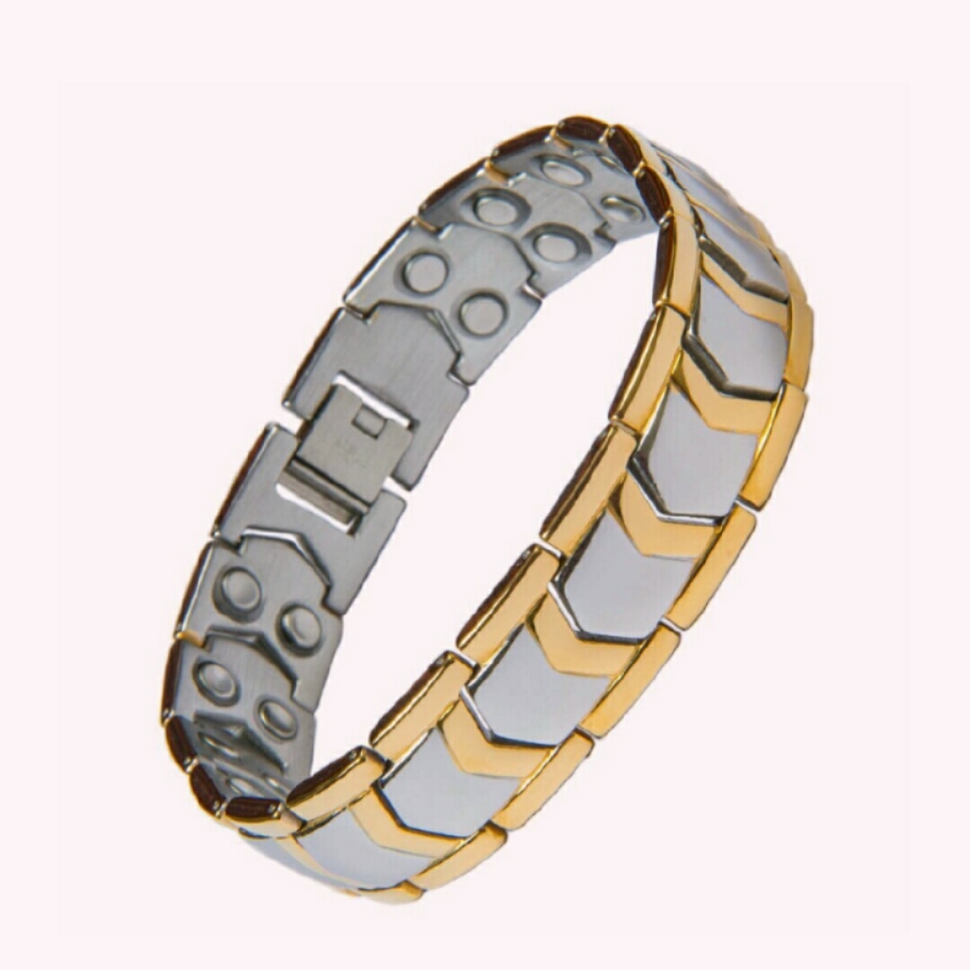 Aarogyam Energy Jewellery Golden Magnetic Therapy Double Tone Plating Metal Chain Bracelet For Men

