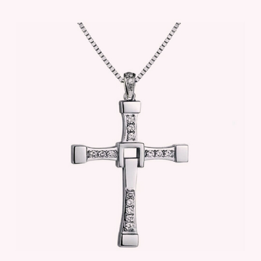 Fast And Furious Vin Diesel Inspired Cross Shaped Silver 18K White Gold Plated Austrian Crystal Elegant Trendy Style Beautiful Pendant For Men by Caratcube (CTC - 0078)

