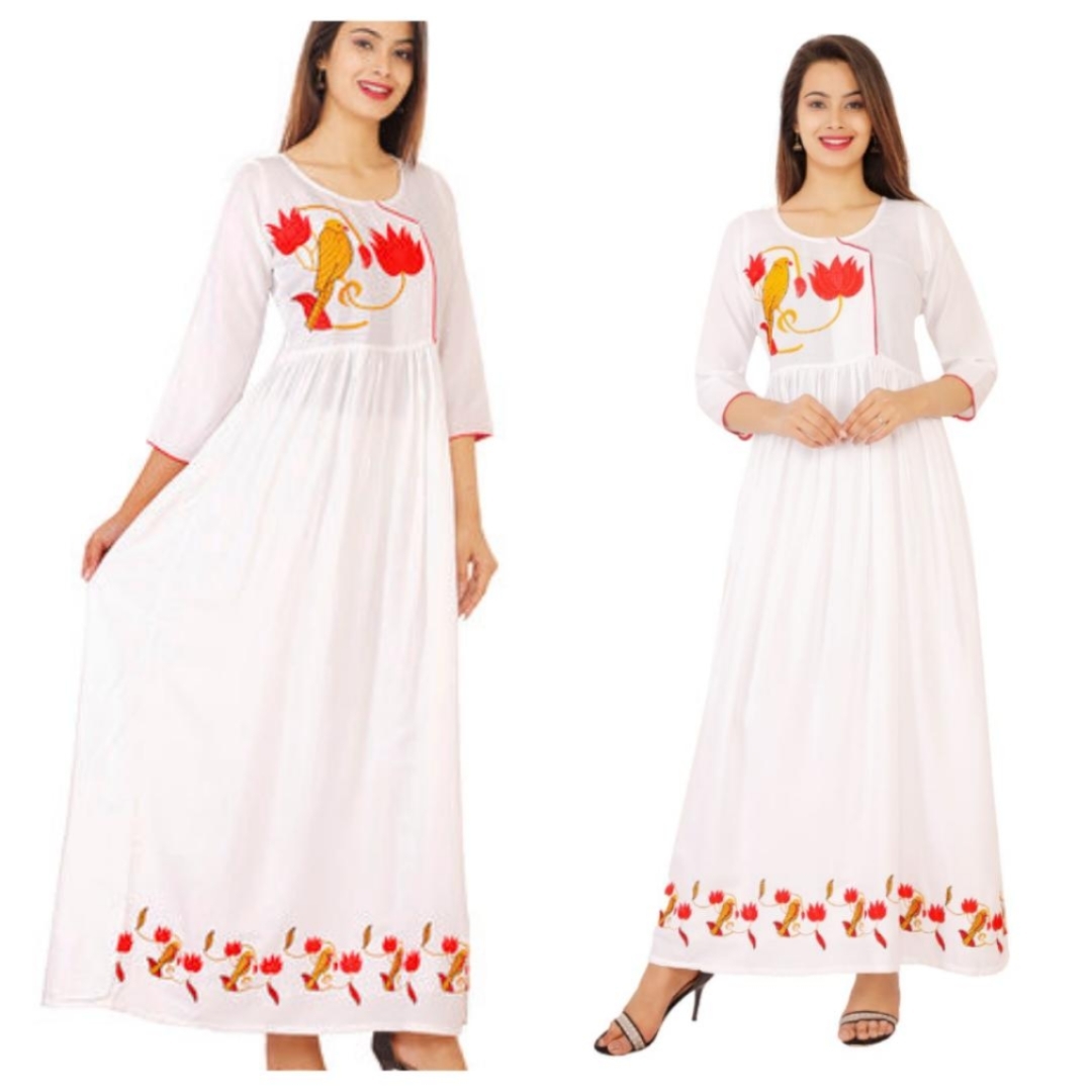 White Long Kurti Embroidery Work