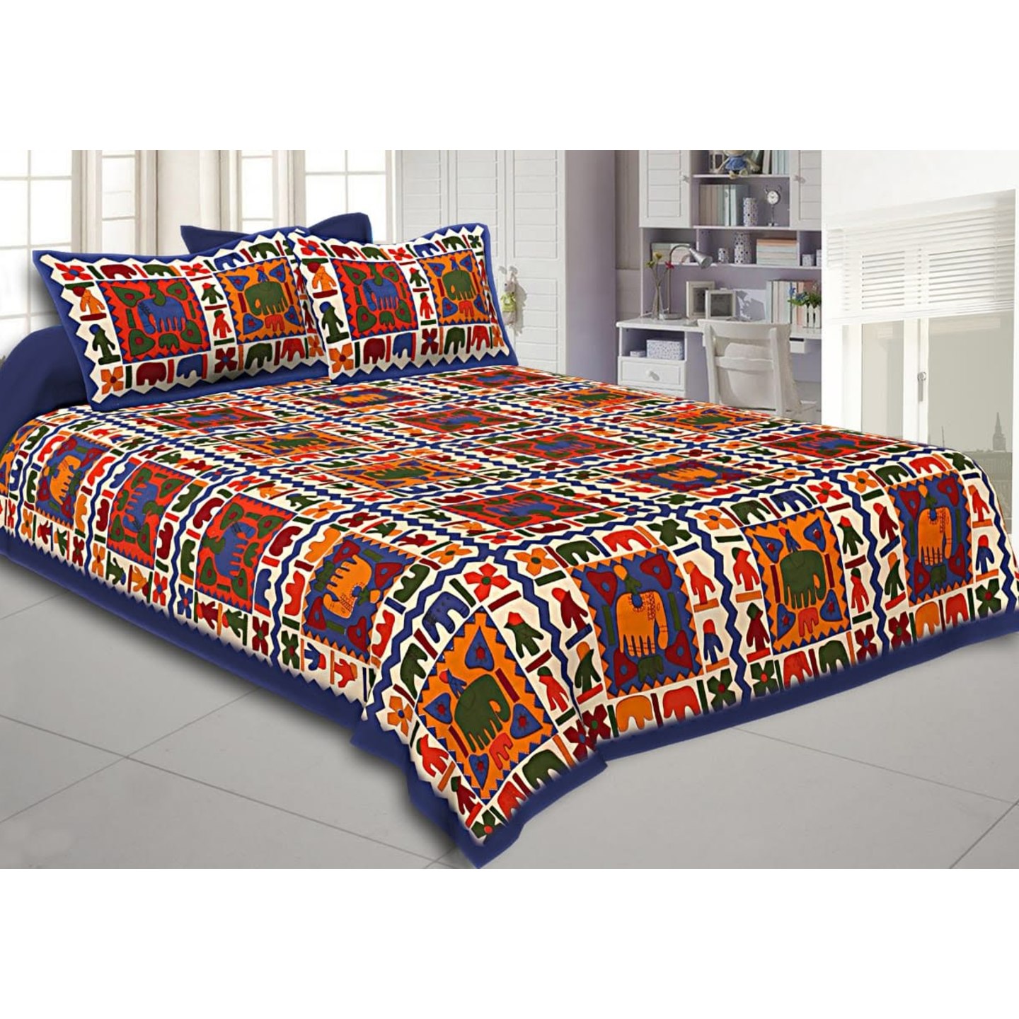 Jaipuri print Excellent Bed Sheet with pillow covers