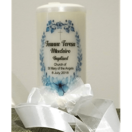 Personalized BaptismChristening Candle - Blue Floral SMGBAP2018-004