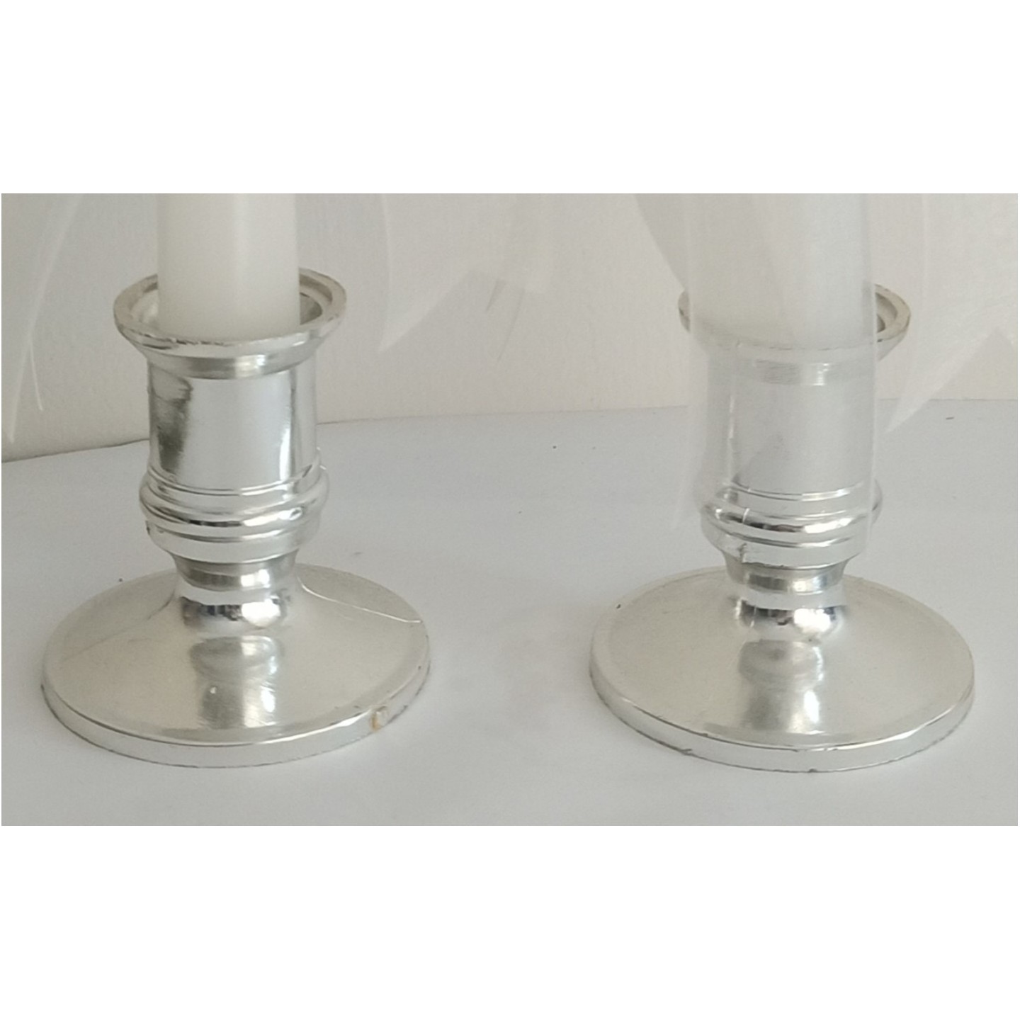 SILVER COLOUR PLASTIC CANDLE HOLDERS