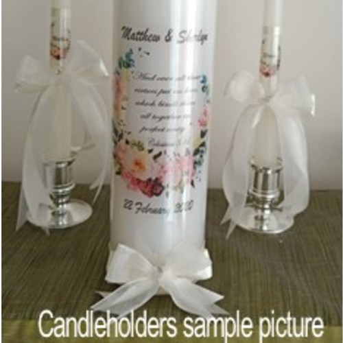 PAIR OF SILVER COLOUR CANDLEHOLDERS (PLASTIC)