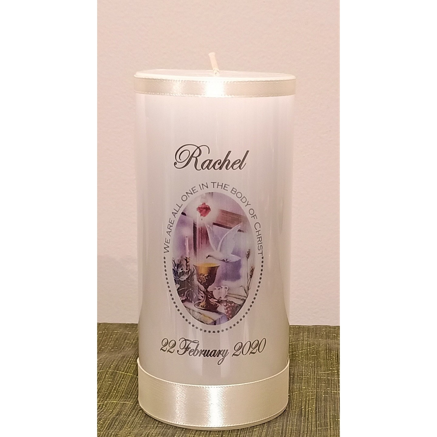 Personalized Holy Confirmation Candle - Dove & Chalice (SMGCON2020-001)