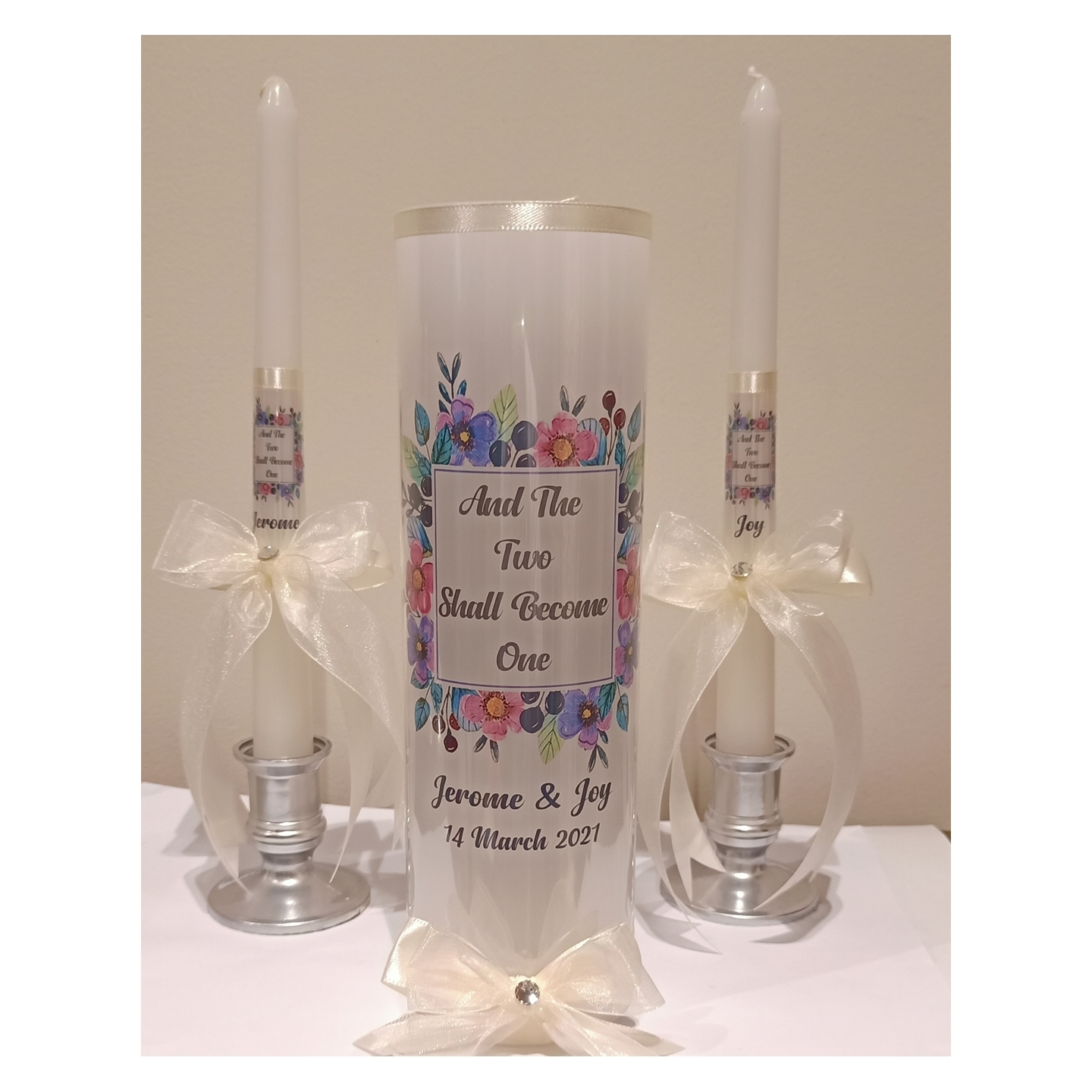 PERSONALIZED UNITY CANDLES FLORAL SQUARE FRAME -  And the two shall become one SMGWED2018-002 - Free Shipping