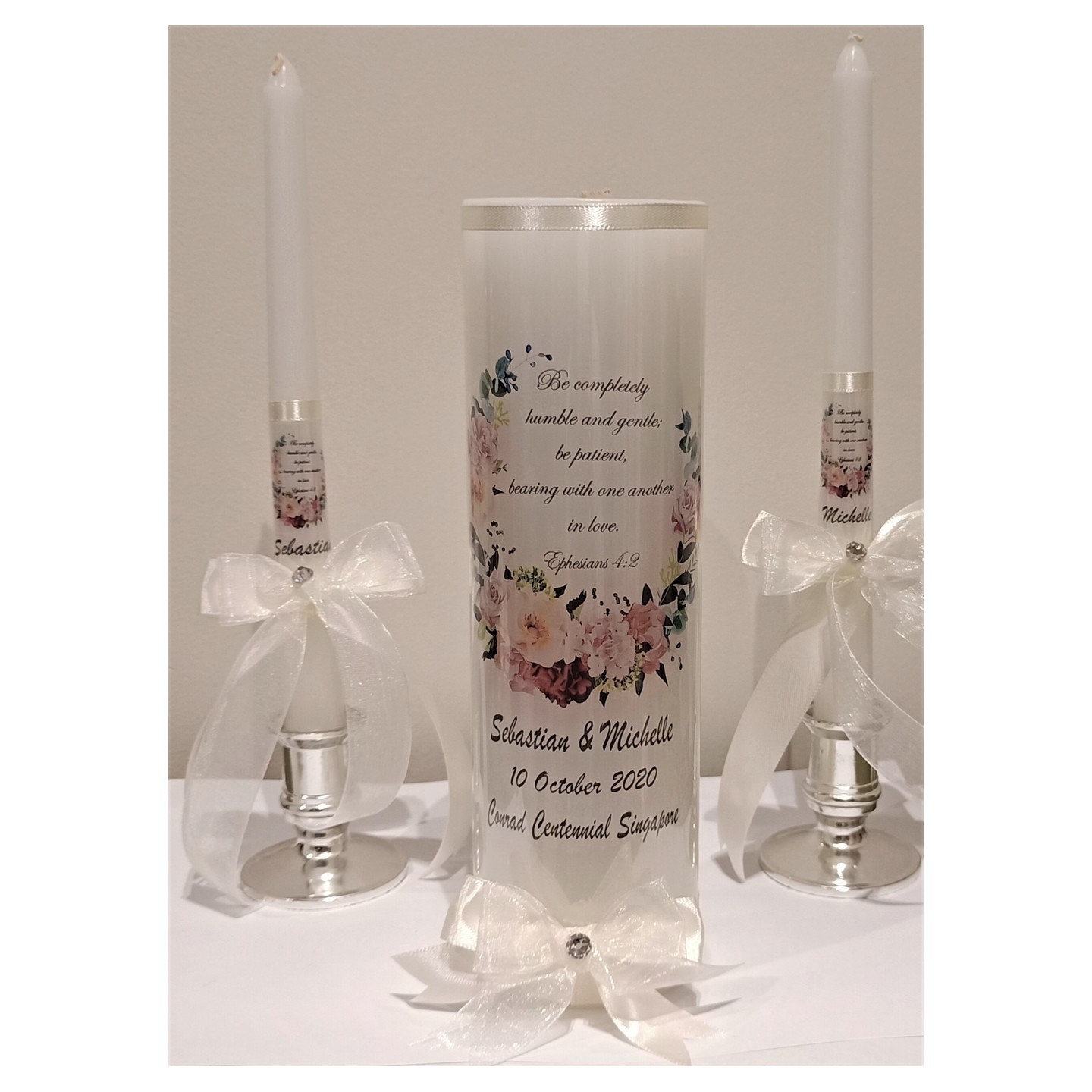 PERSONALIZED UNITY CANDLES -  Be completely humble and gentle... SMGWED2018-004 - Free Shipping