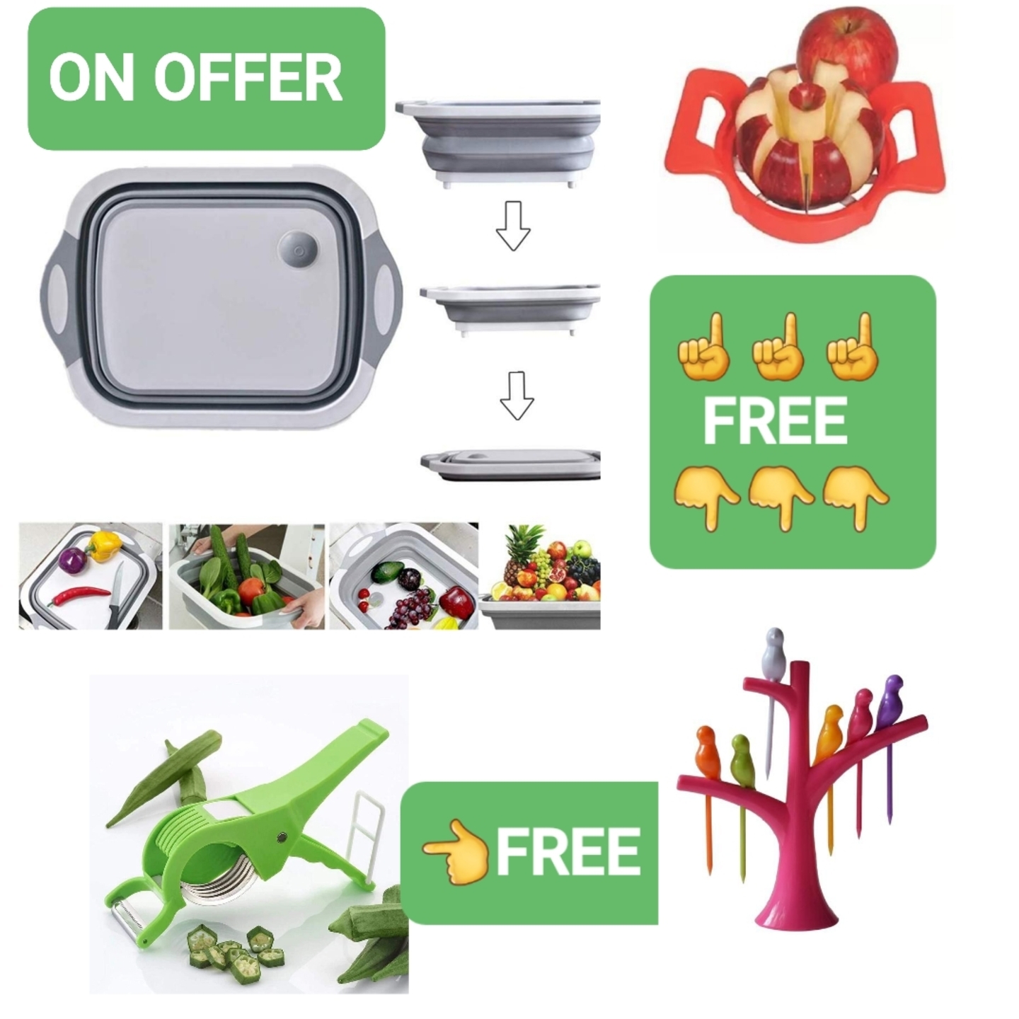 Foldable washing basket & chopping with 3 free product