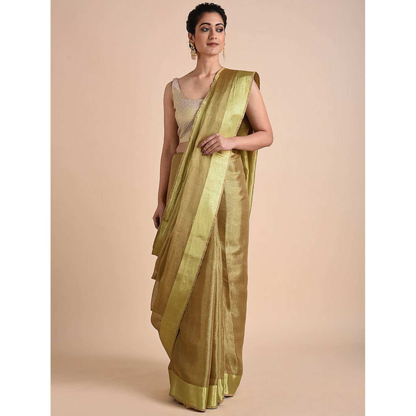 Tissue Linen Saree with Zari and Tassels