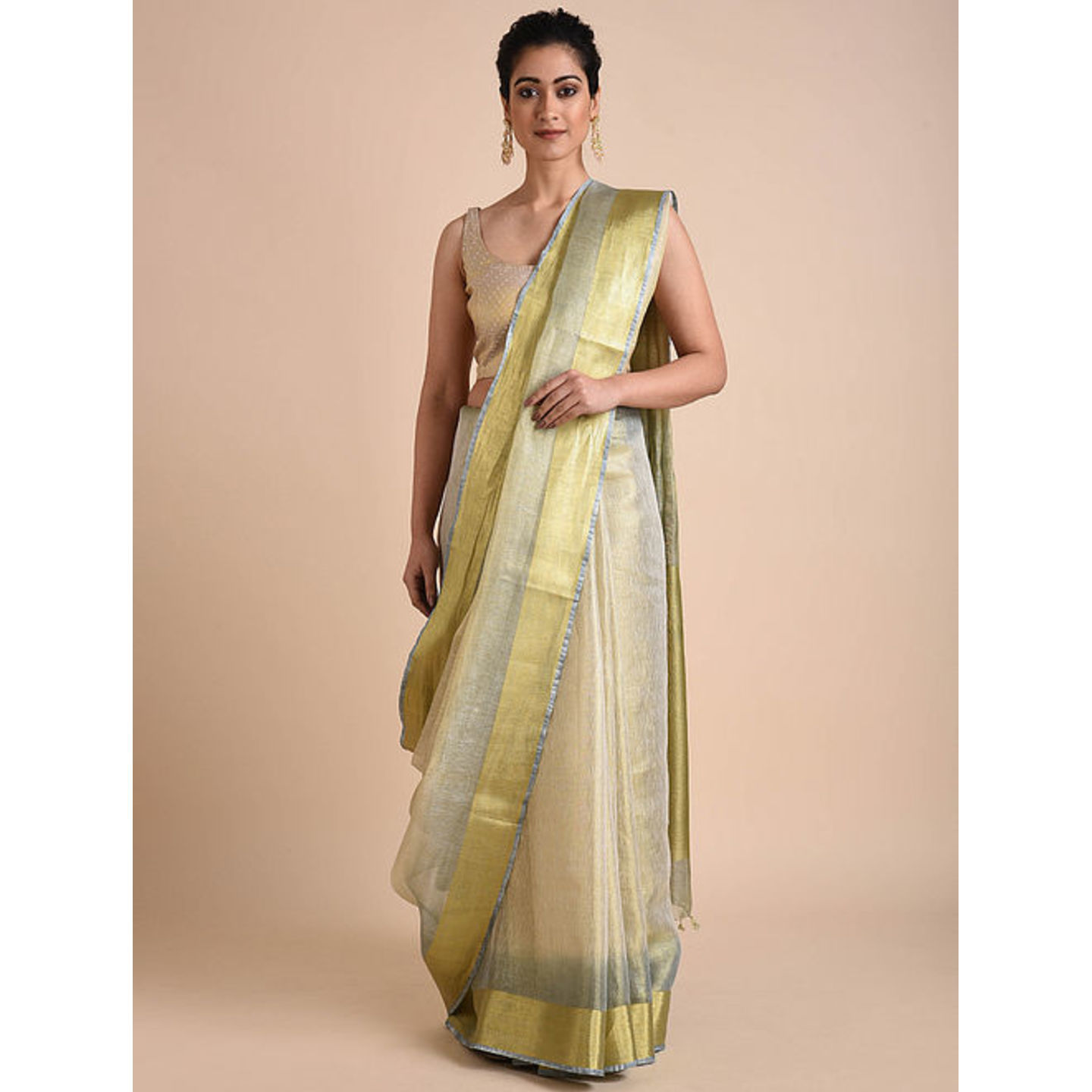 Tissue Linen Saree with Zari and Tassels