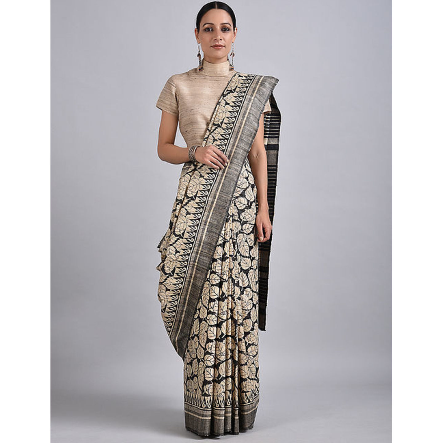 Printed Tussar Muga Silk Saree