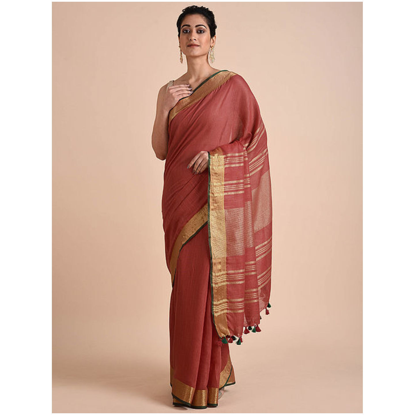 Cotton Saree with Zari and Tassels