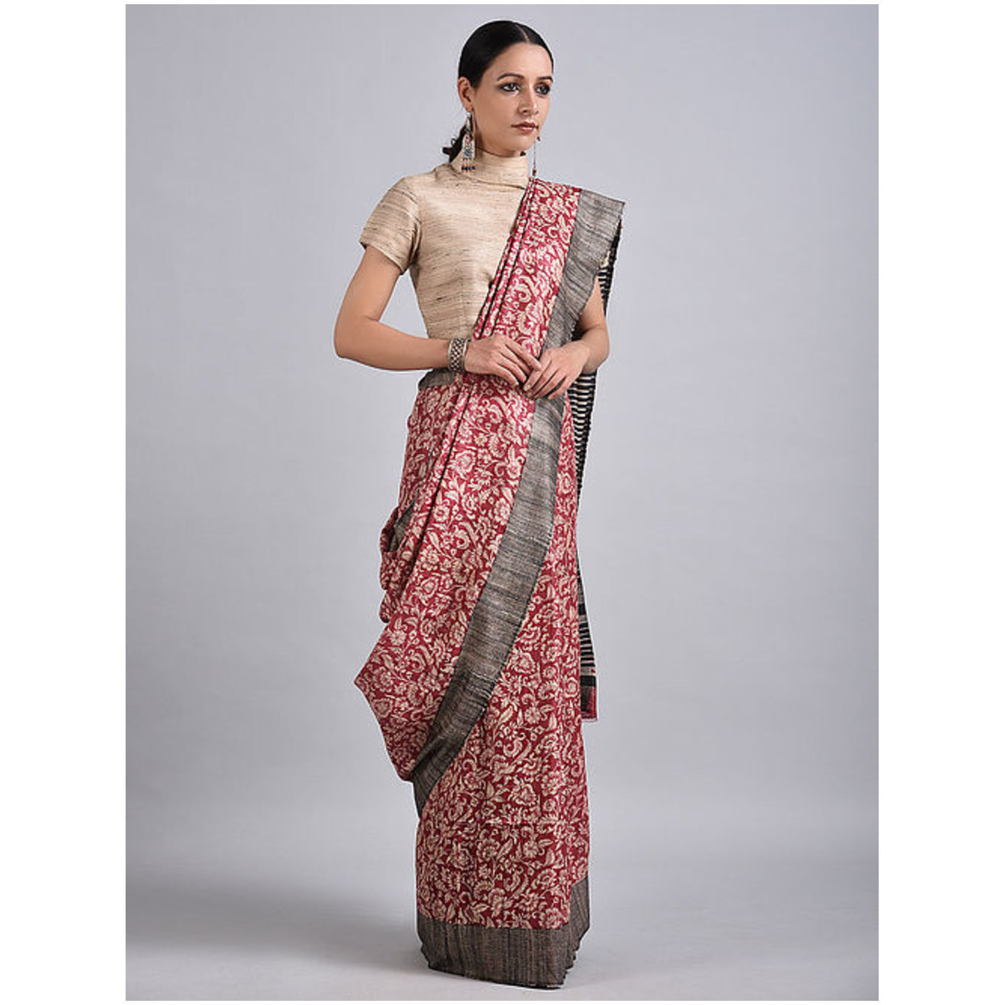 Printed Tussar Muga Silk Saree