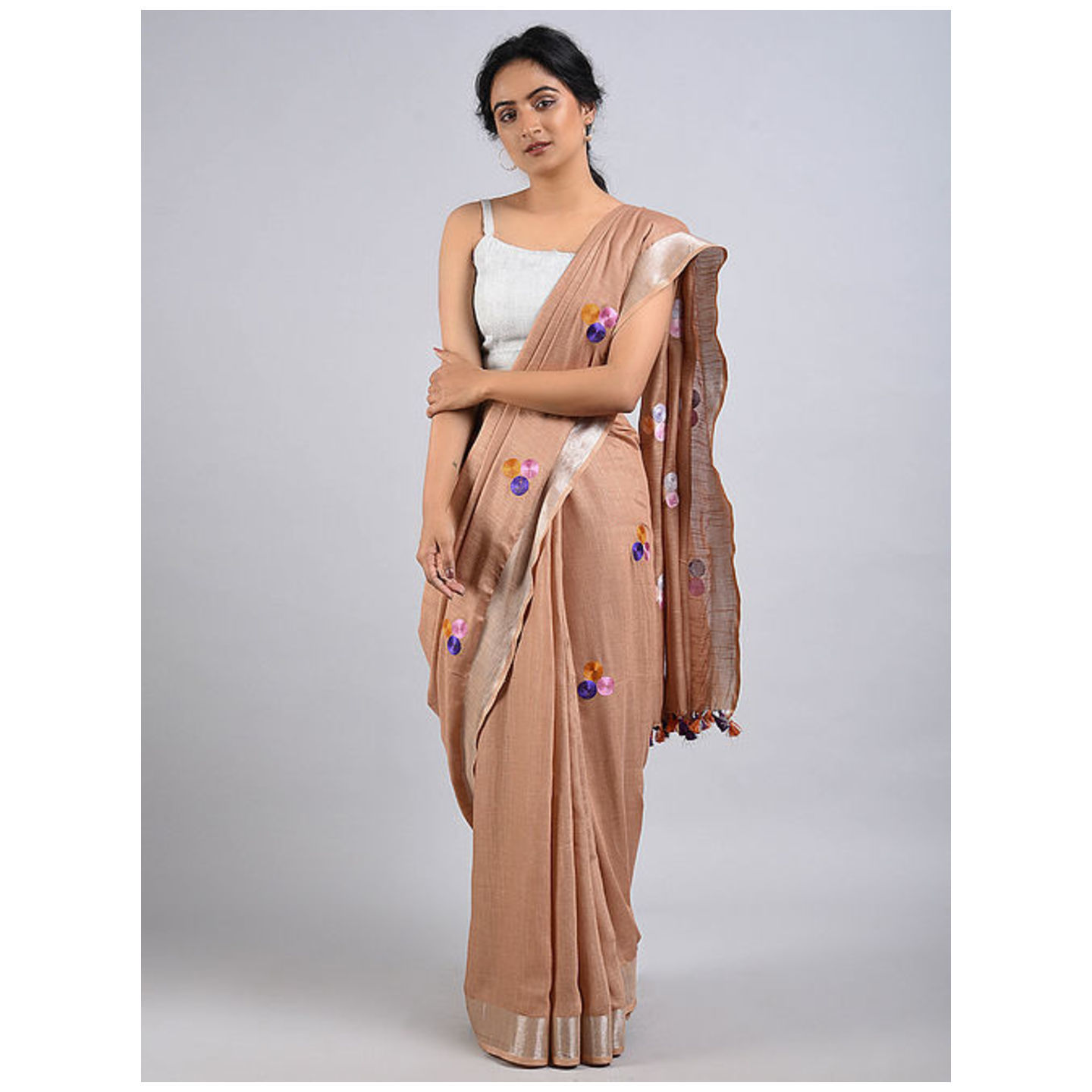 Linen Saree with Zari and Tassels