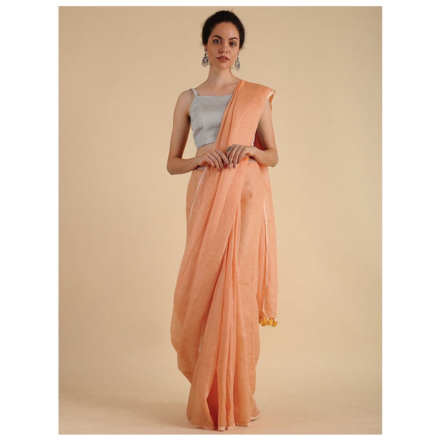 Linen Saree with Zari and Tassels