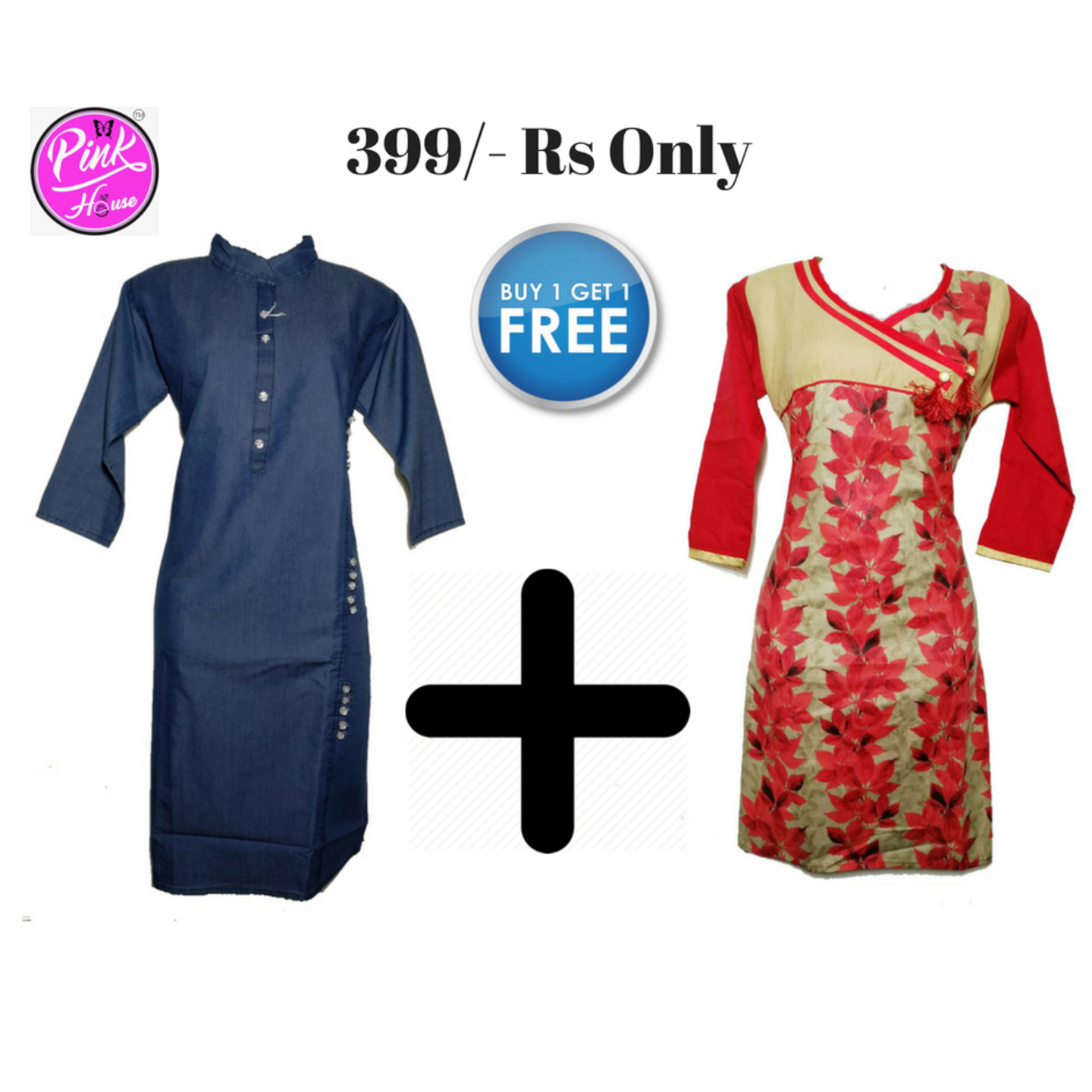 Pink House Denim And Reyon Kurti