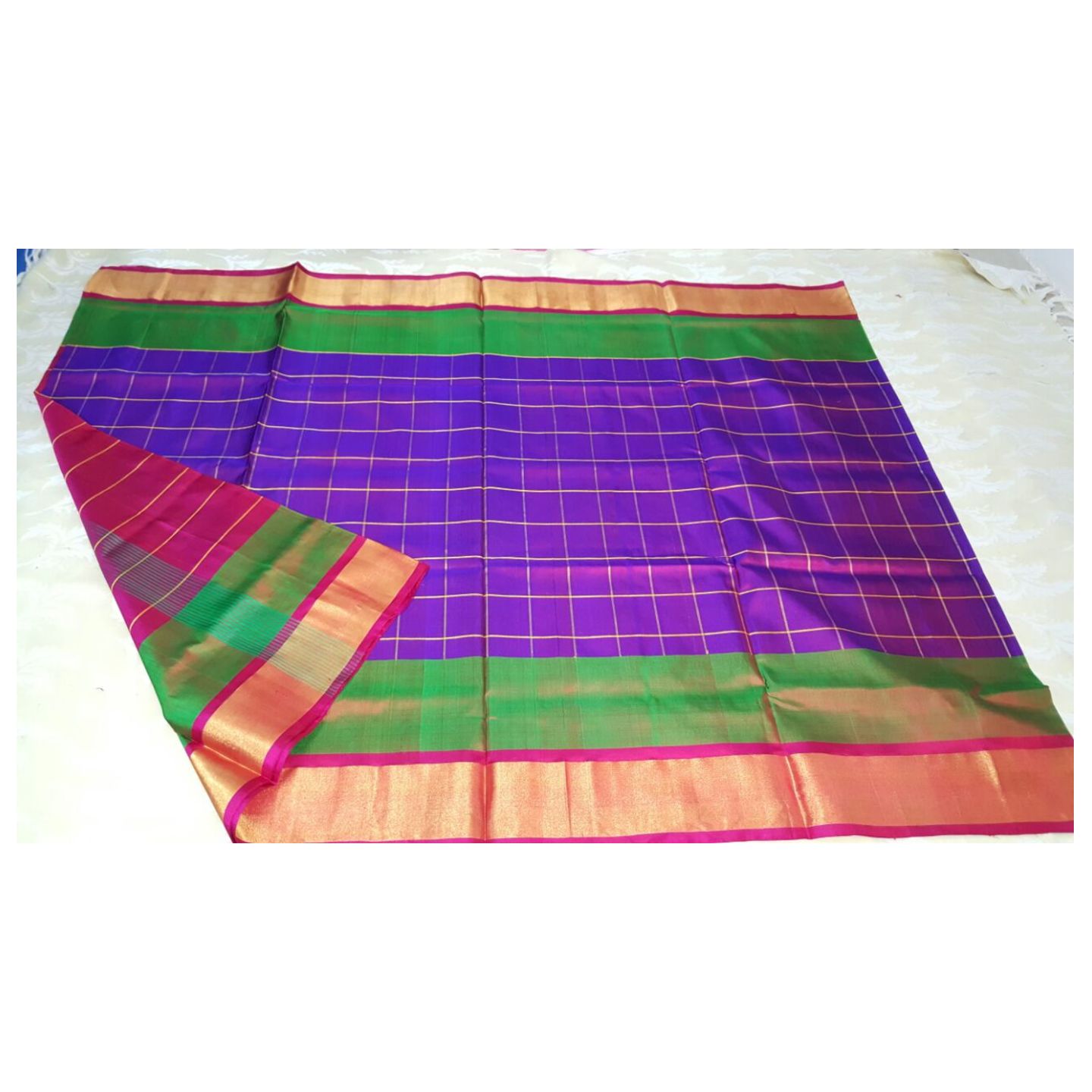 uppada purple checks handloom saree