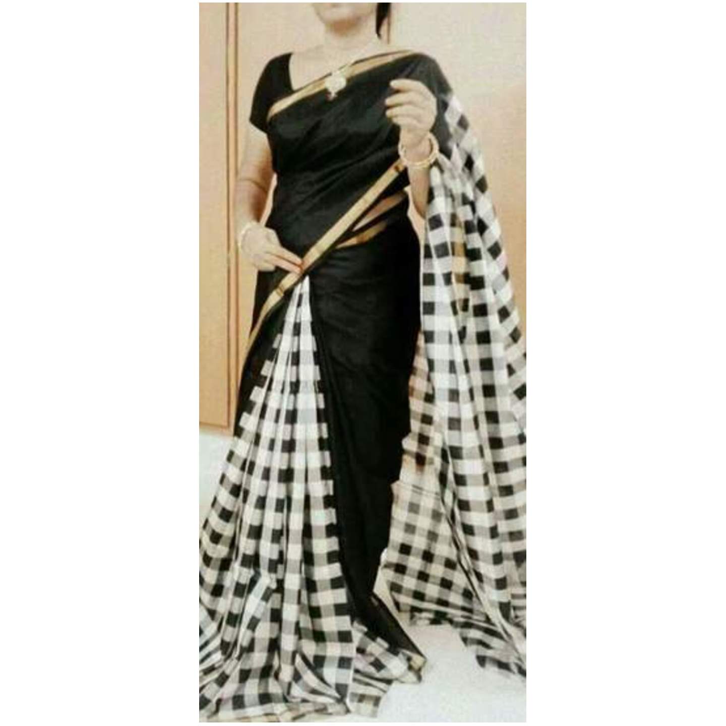 uppada black checks handloom saree 