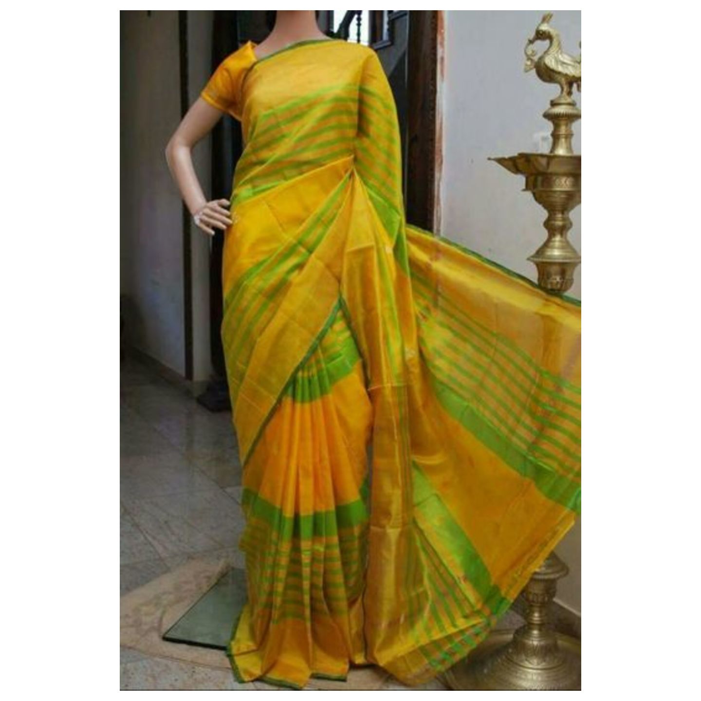 uppada green and yellow handloom saree