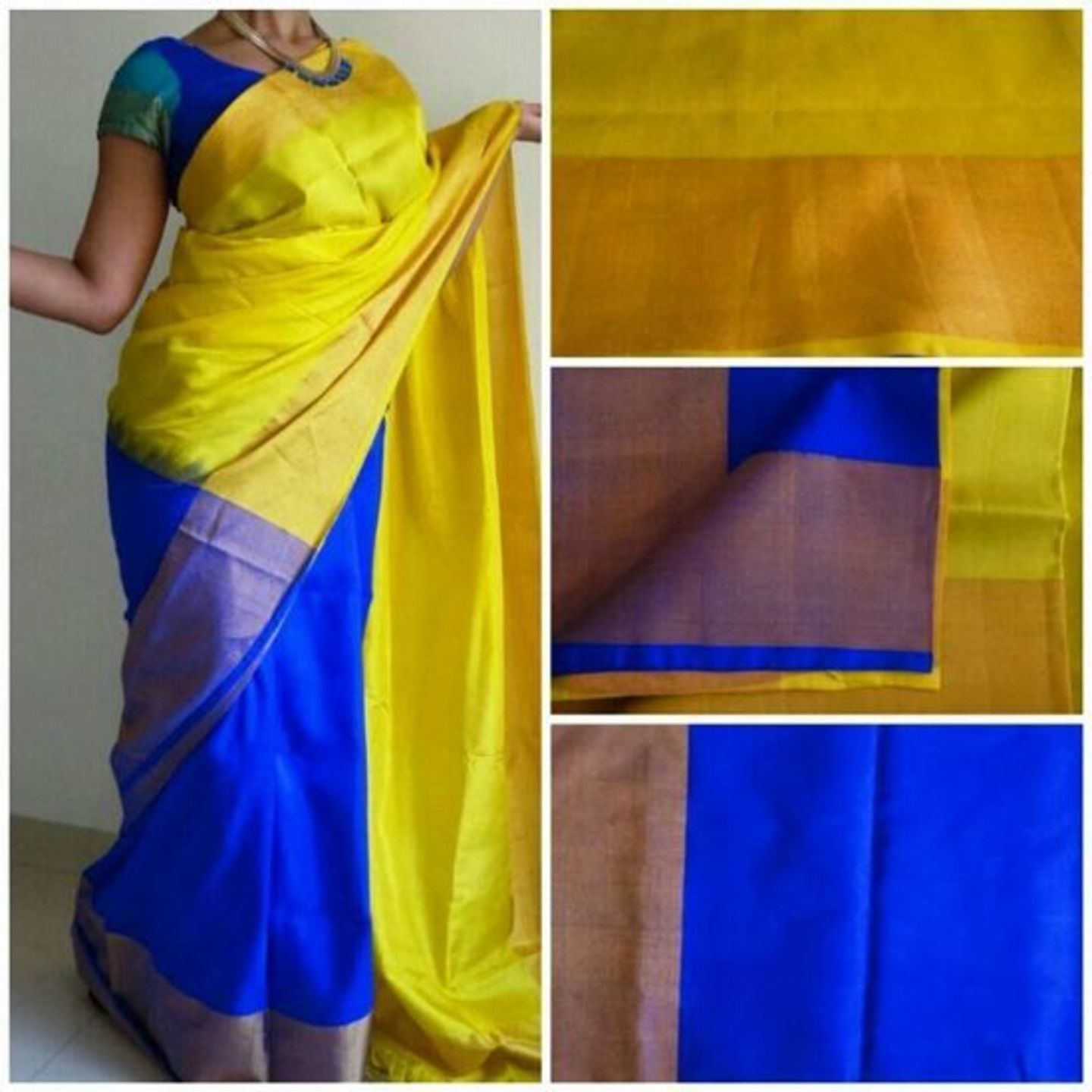 uppada yello and blue handloom saree