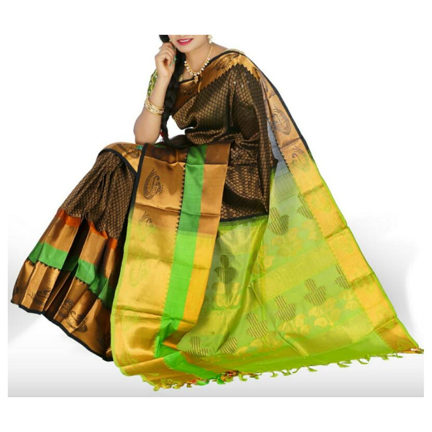 uppada black and green sarees