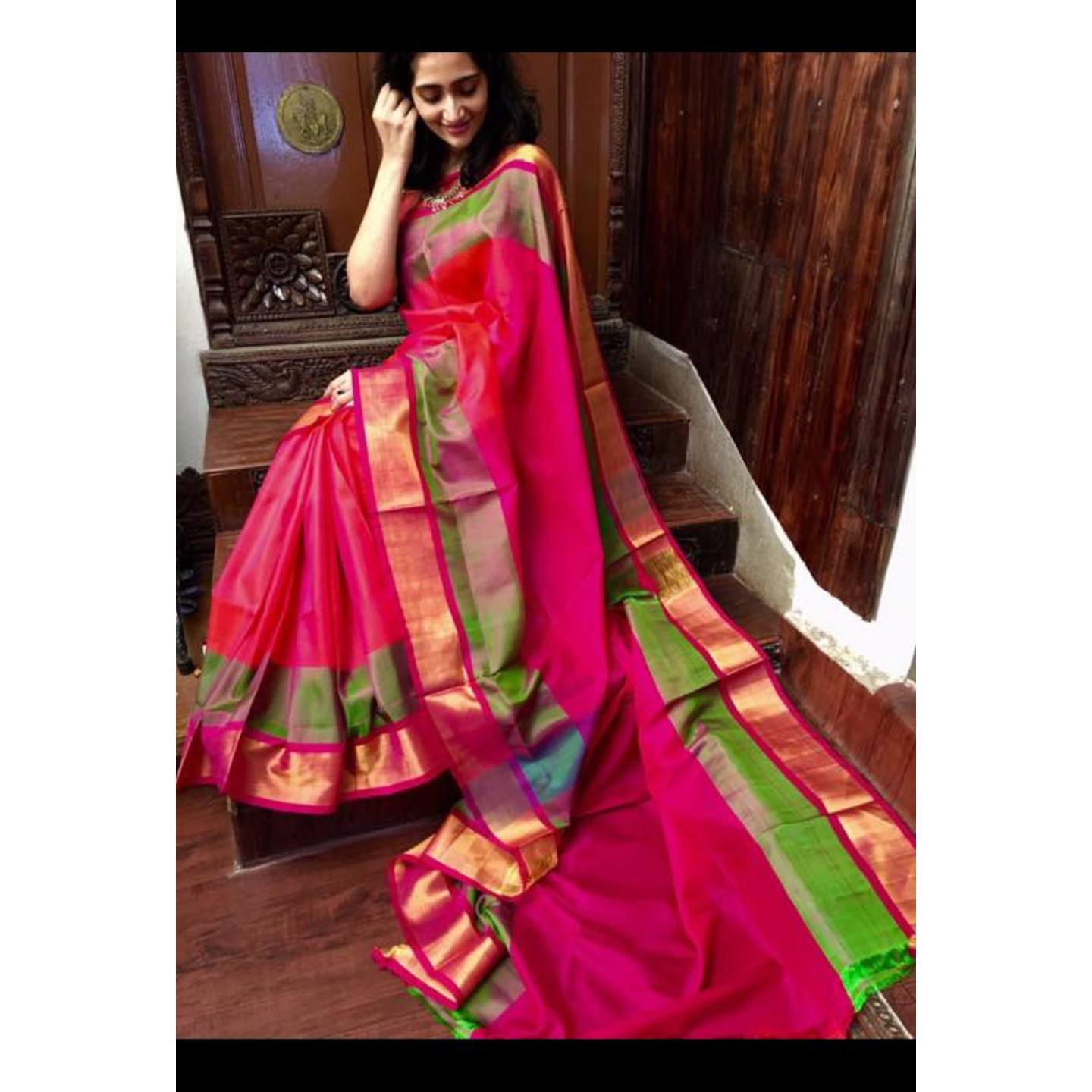 uppada orange plain saree