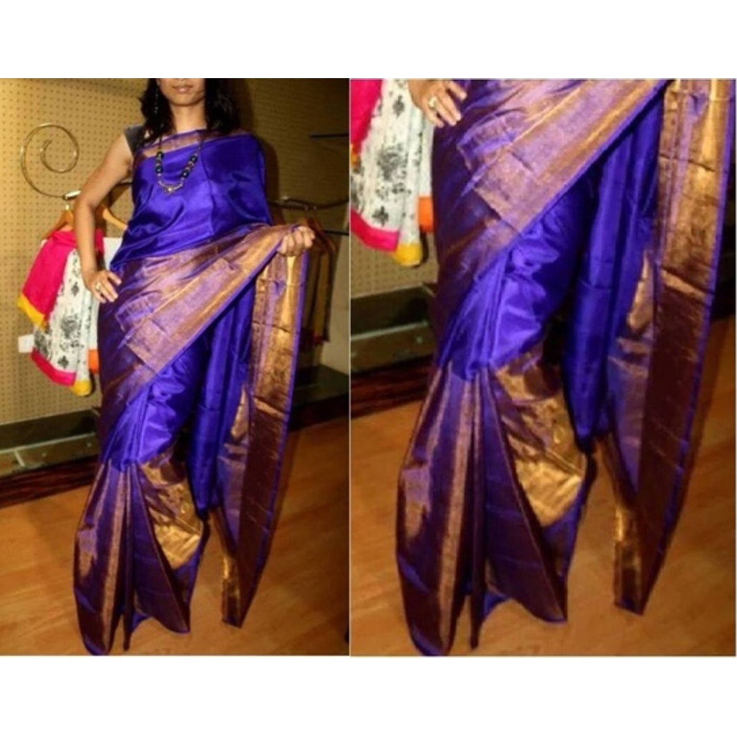 uppada blue hafe tissue handloom saree