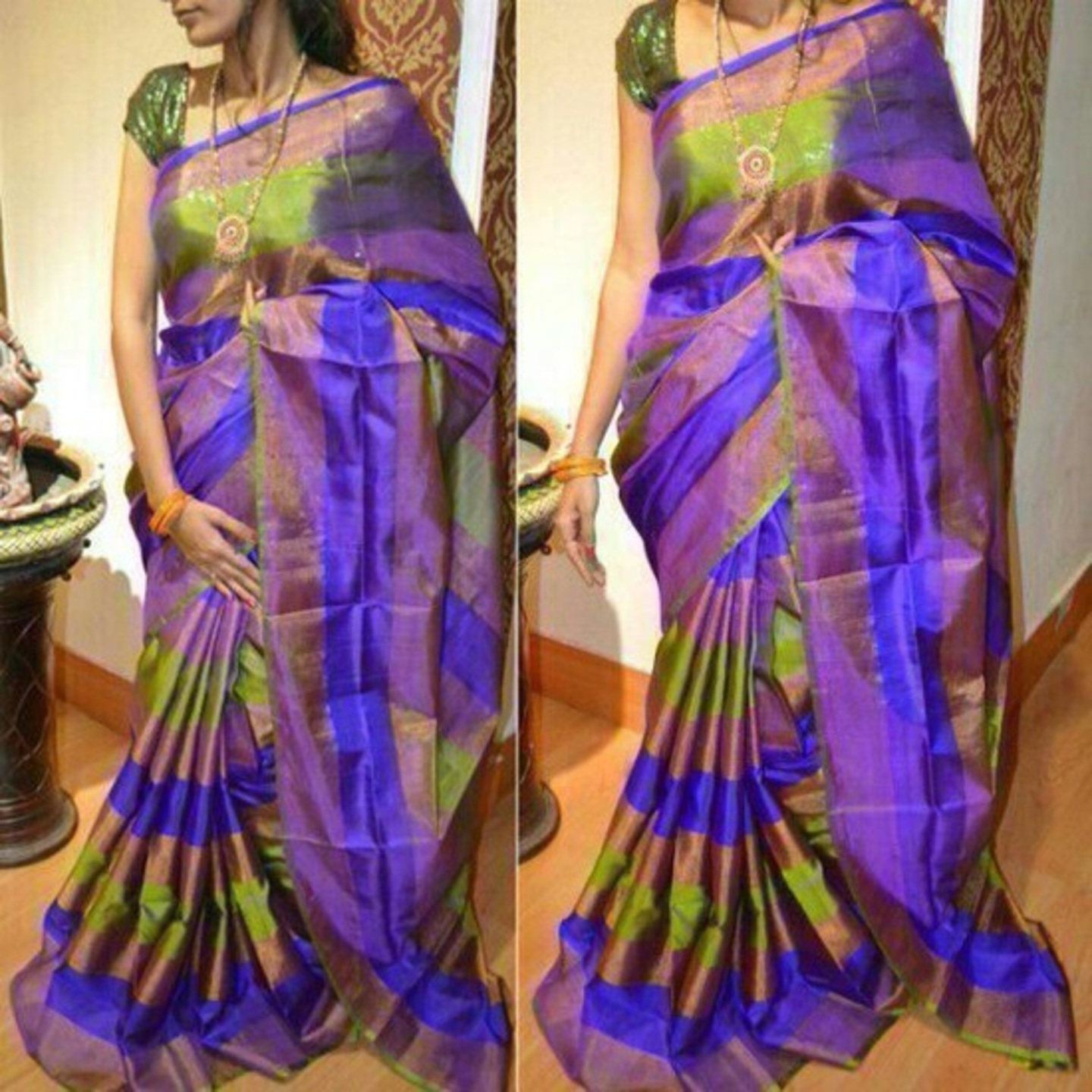 uppada green and blue handloom saree 