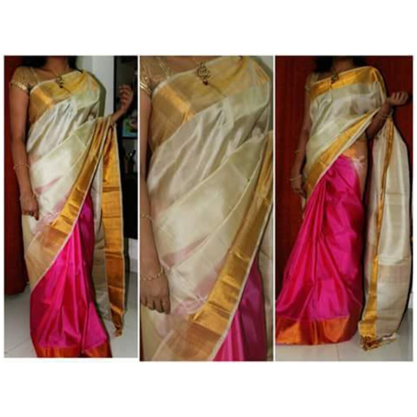 uppada cream and pink saree