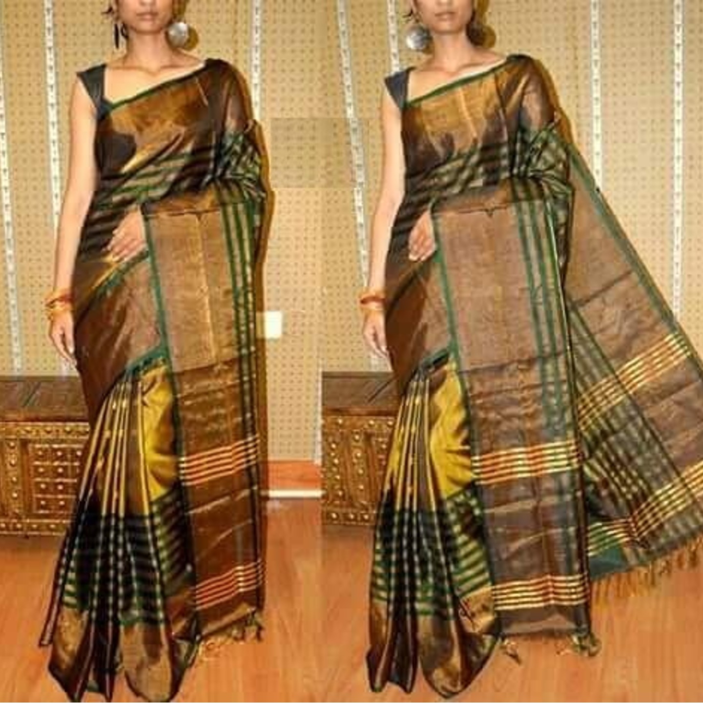 uppada green and yello handloom saree 